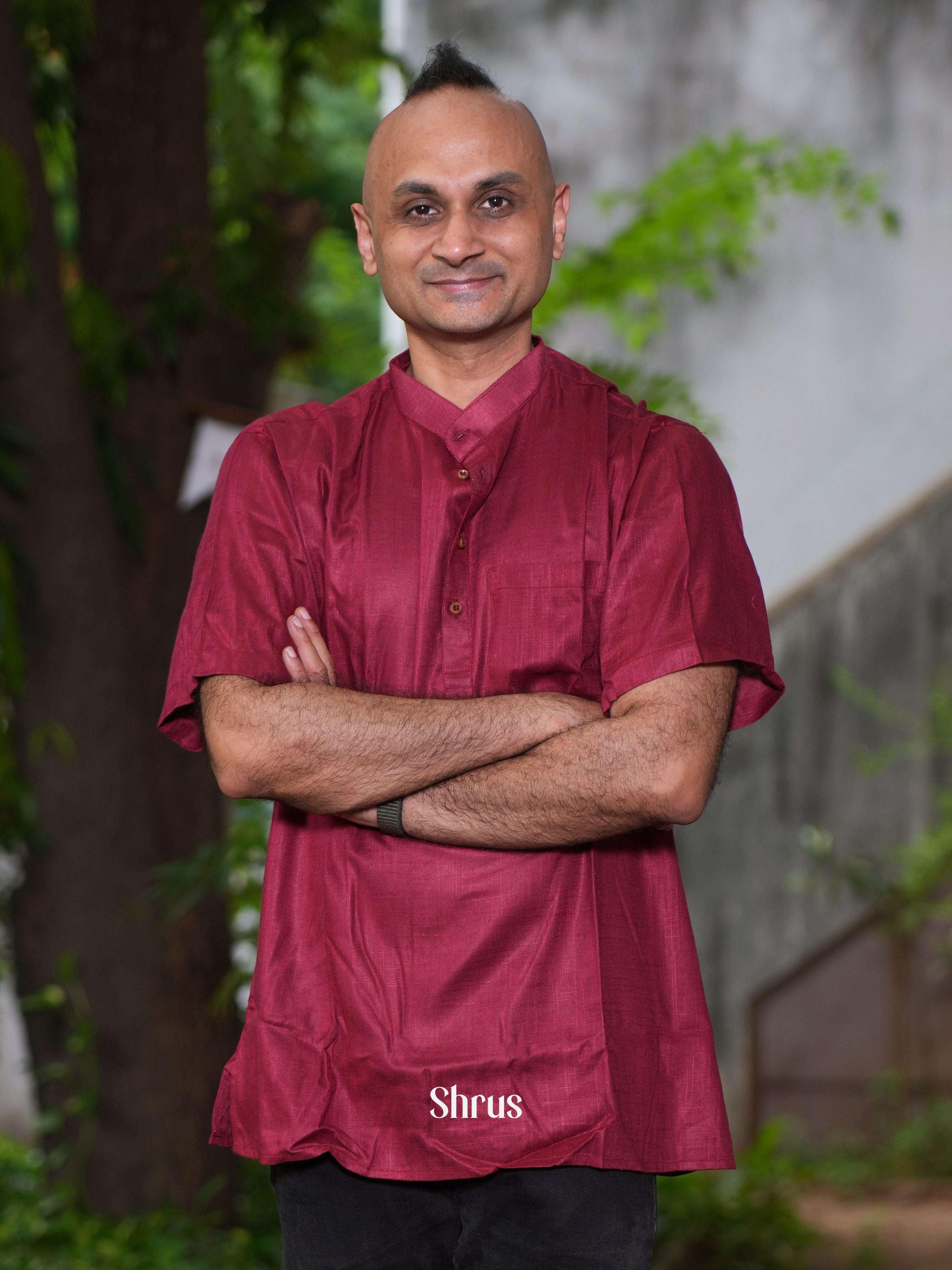 Maroon- Readymade Mens Short Kurta - Shop on ShrusEternity.com