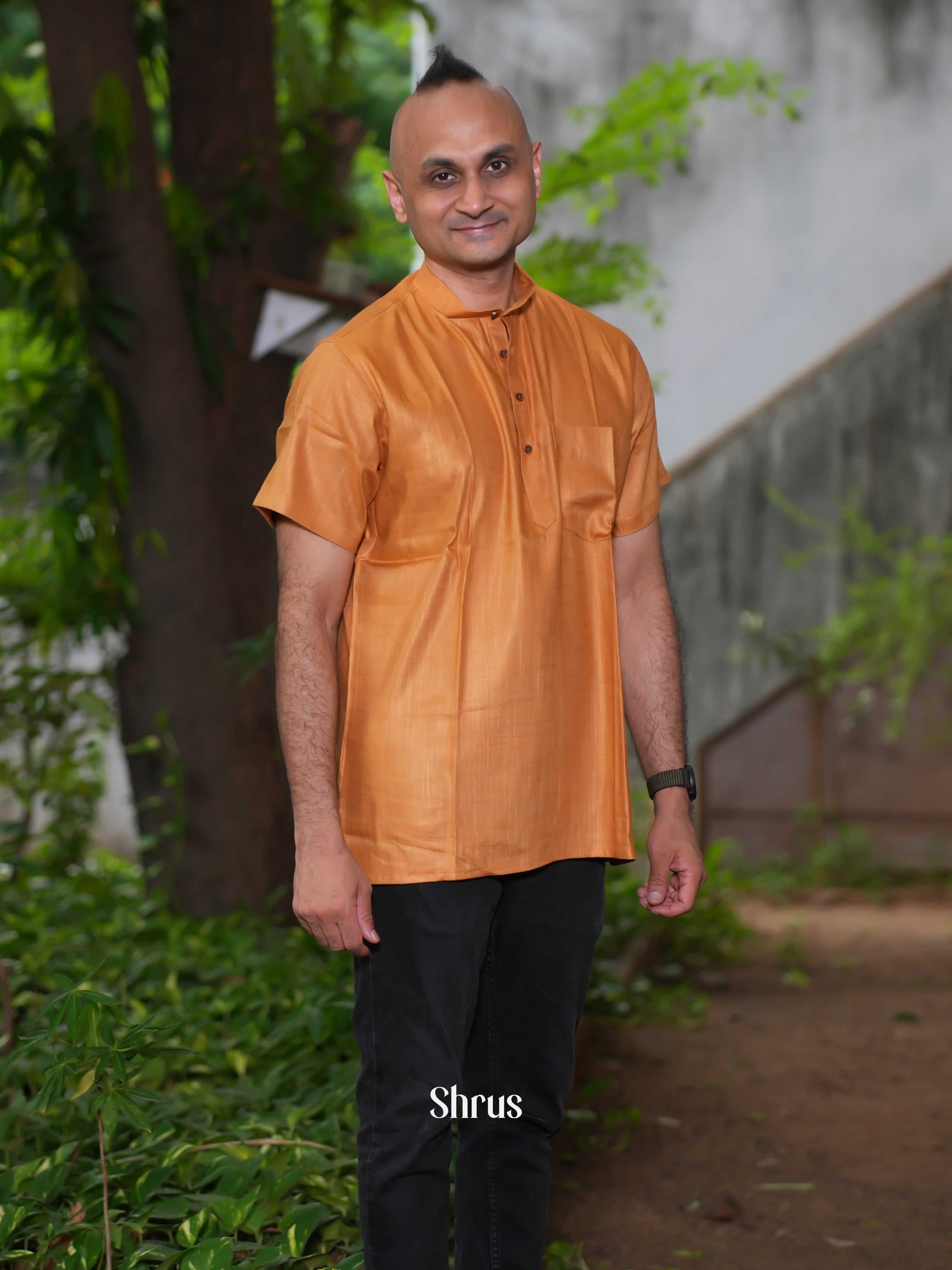 Orange - Readymade Mens Short Kurta - Shop on ShrusEternity.com