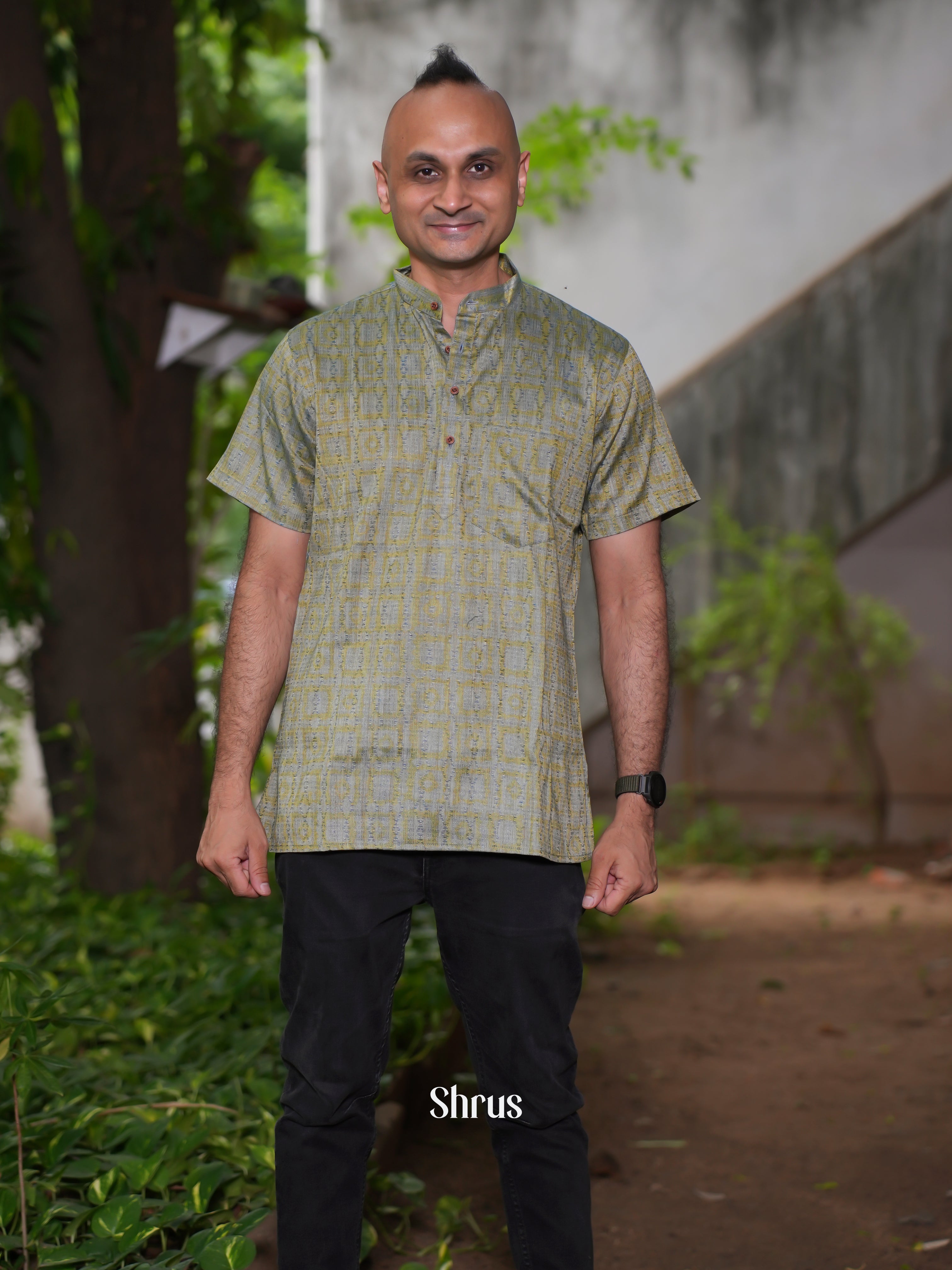 Grey Green - Readymade Mens Short Kurta - Shop on ShrusEternity.com