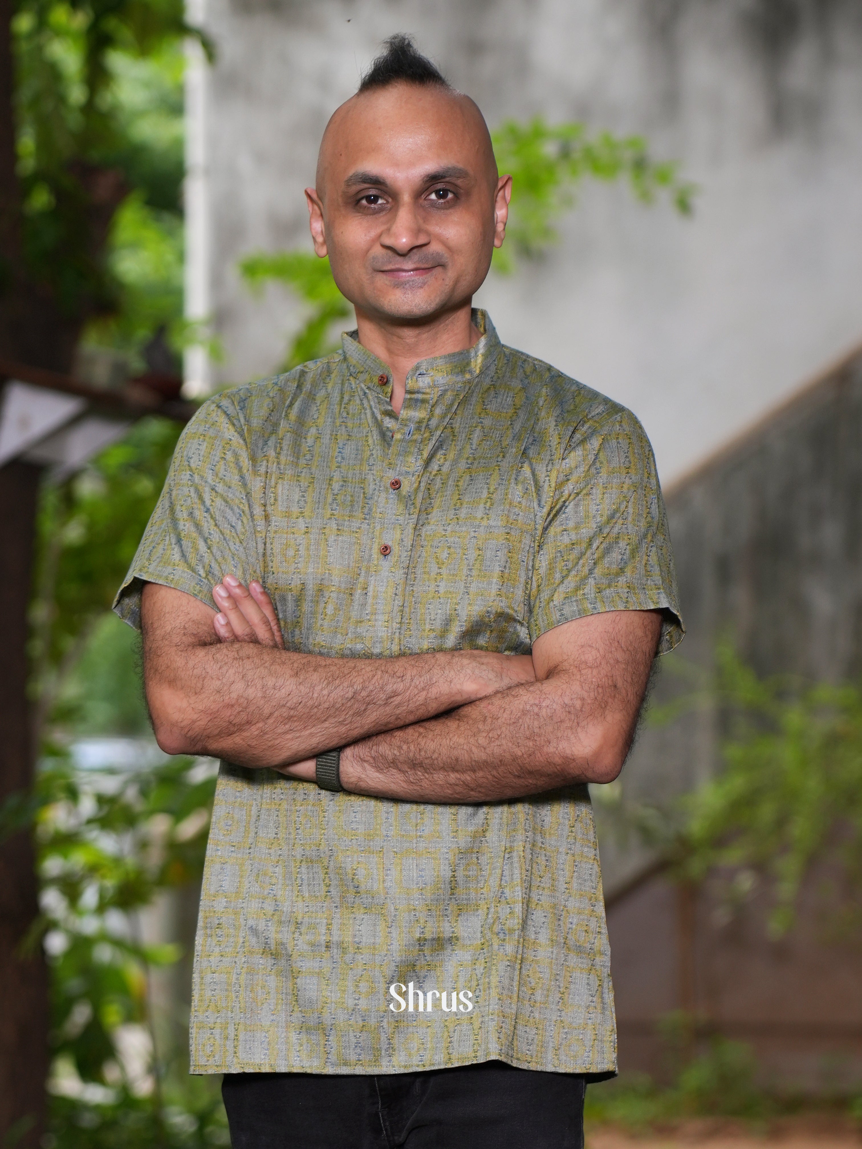 Grey Green - Readymade Mens Short Kurta - Shop on ShrusEternity.com