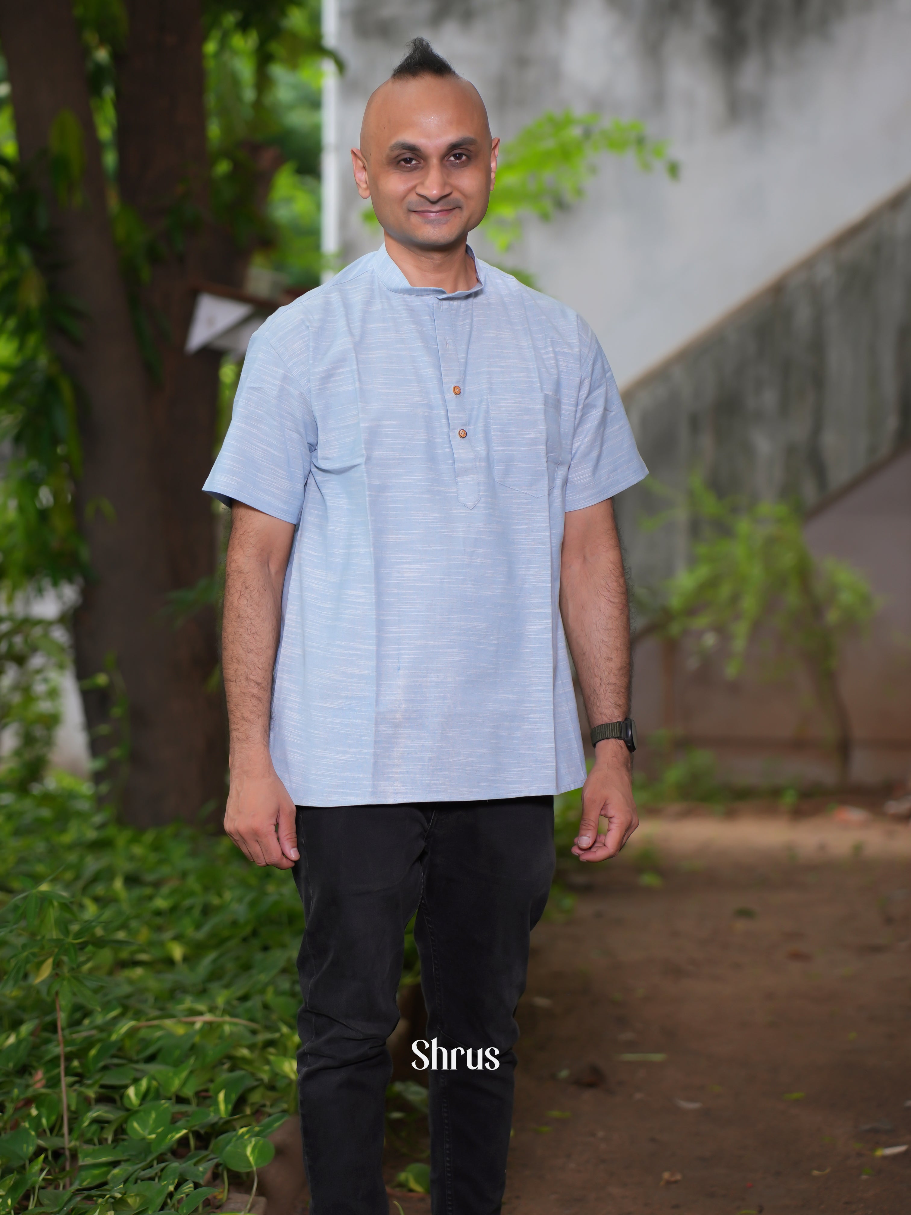 Blue - Readymade Mens Short Kurta - Shop on ShrusEternity.com