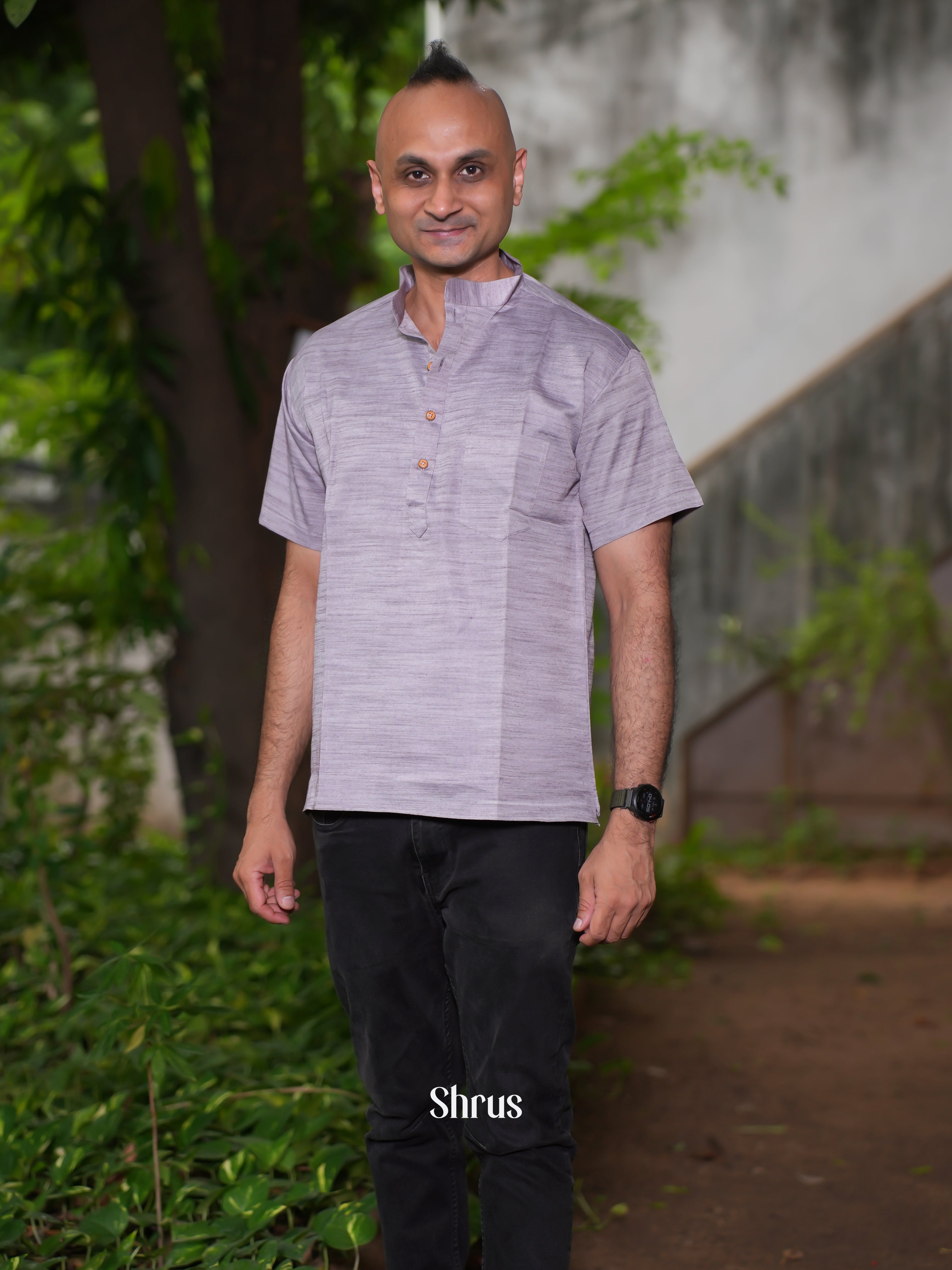 Purple - Readymade Mens Short Kurta - Shop on ShrusEternity.com