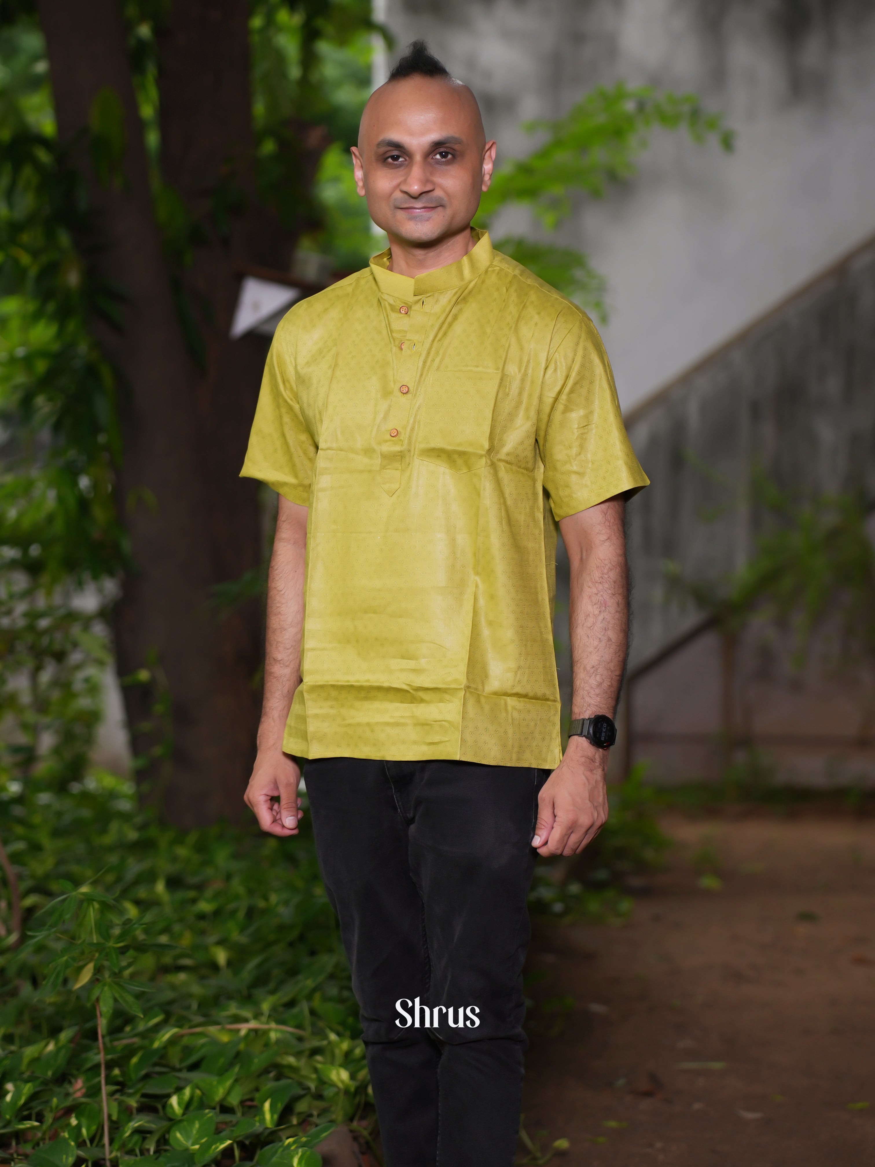 Green - Readymade Mens Short Kurta - Shop on ShrusEternity.com