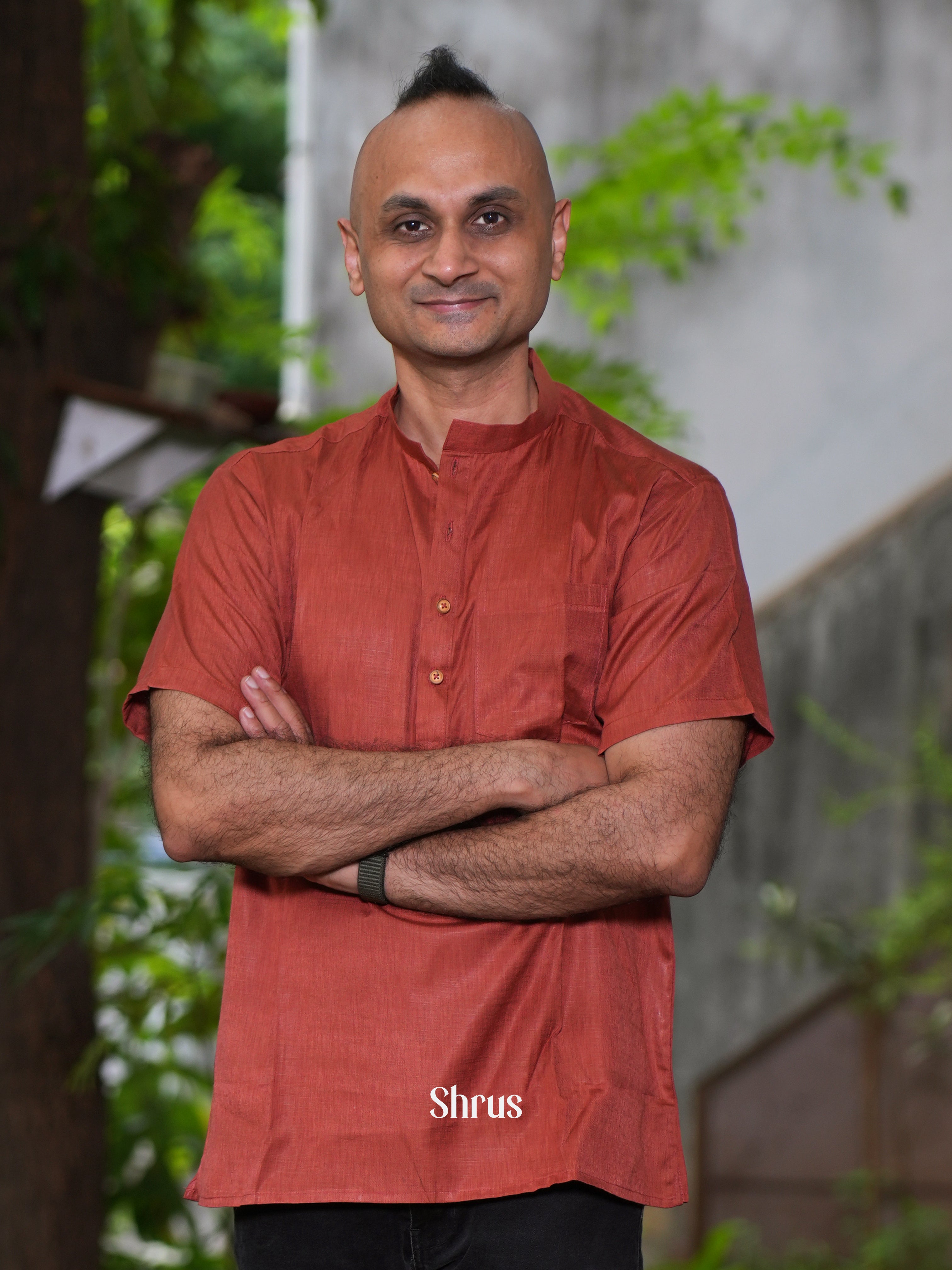 Brick Red - Readymade Mens Short Kurta - Shop on ShrusEternity.com