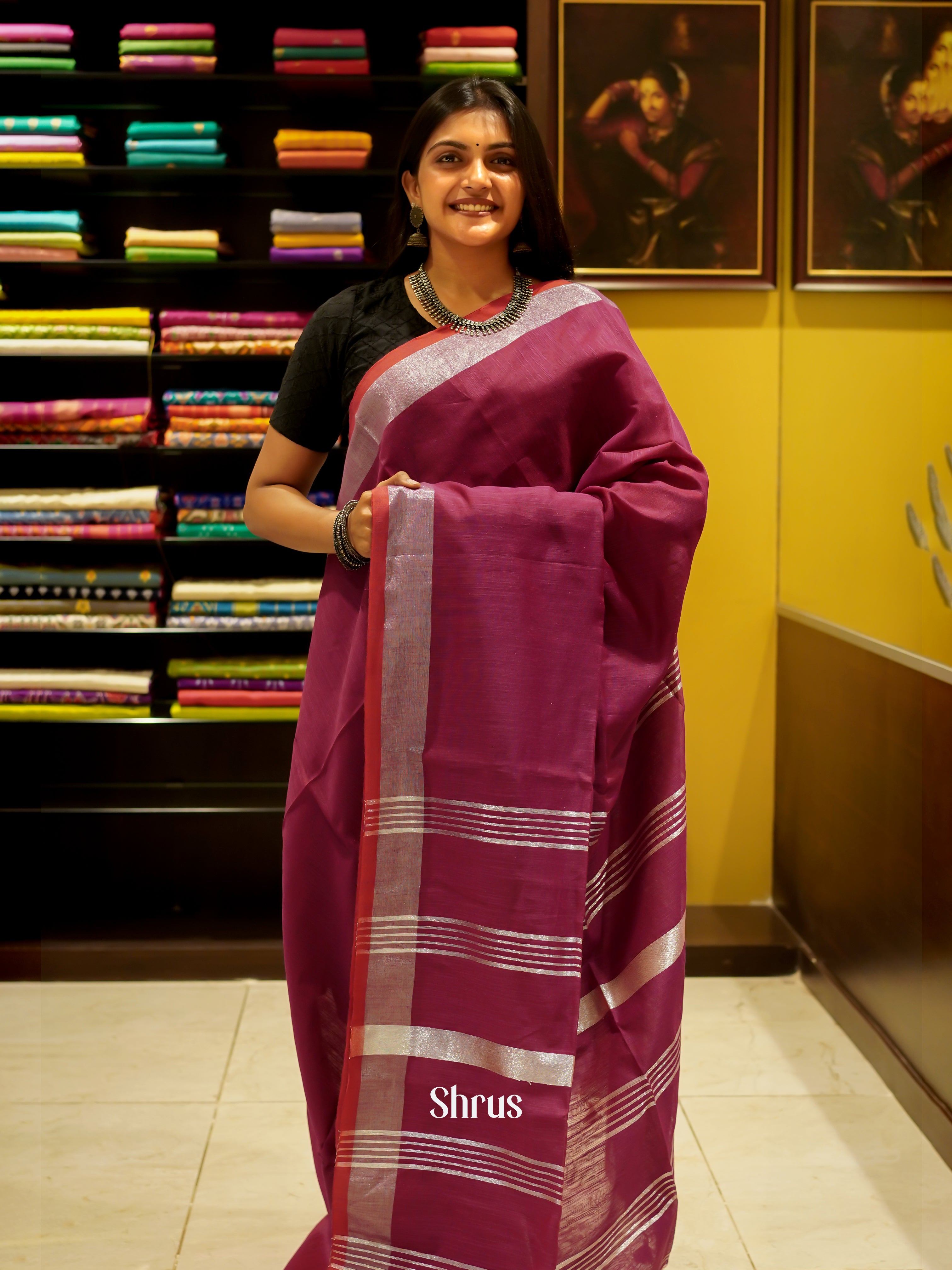 Wine - Bengal cotton Saree - Shop on ShrusEternity.com