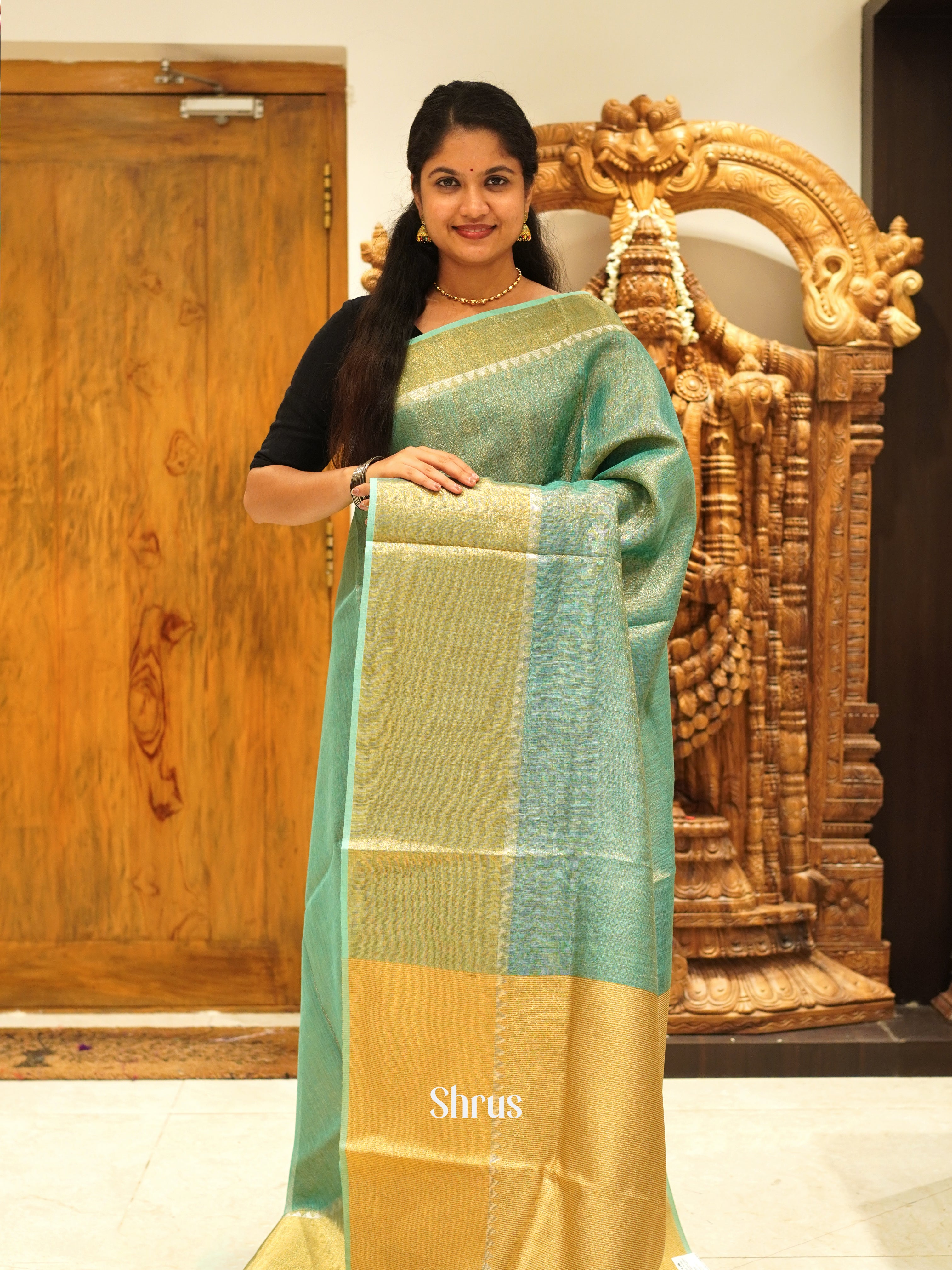 Green(Single Tone)- Linen Saree Saree - Shop on ShrusEternity.com