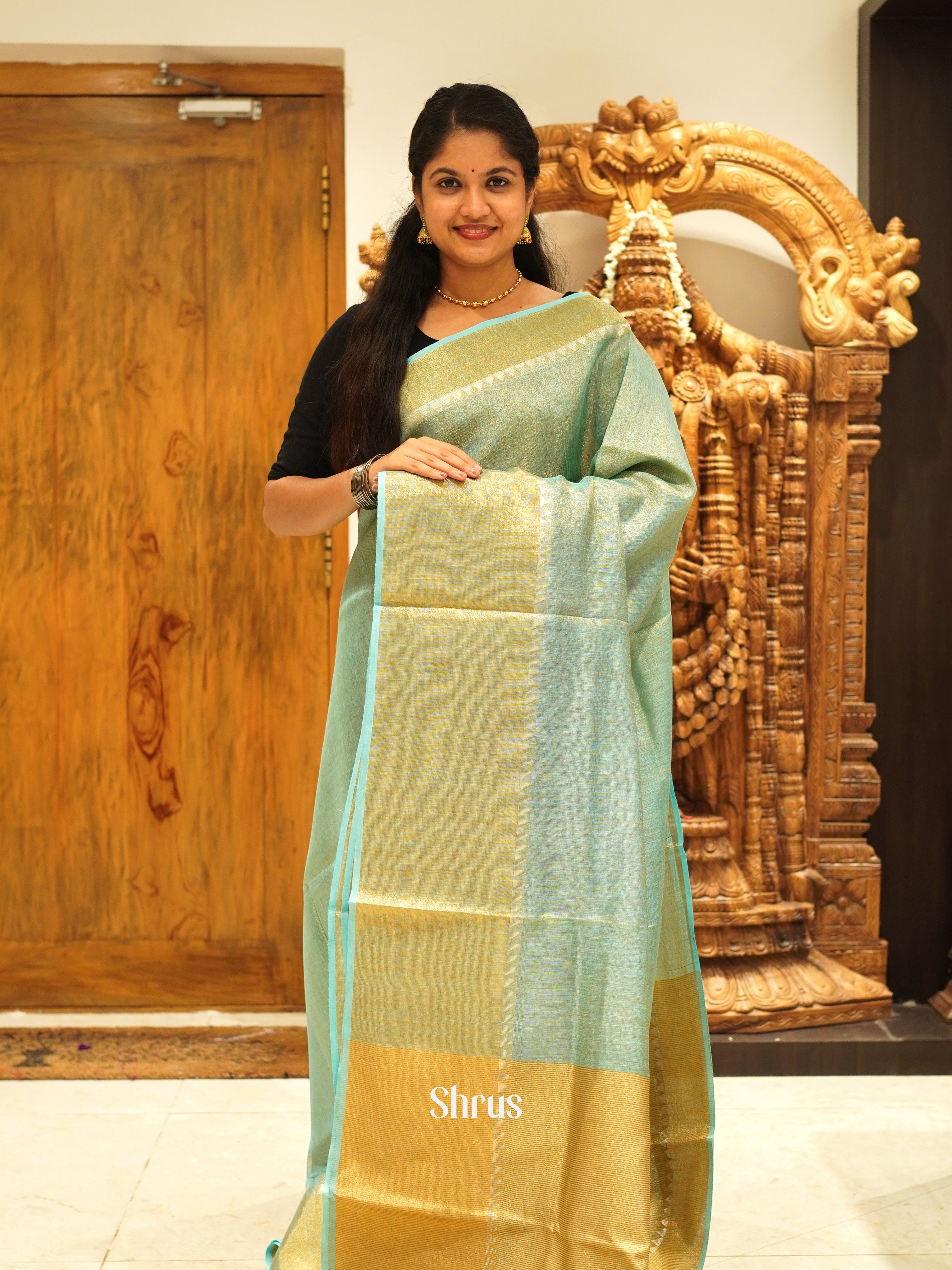 Green(Single Tone) - Linen Saree Saree - Shop on ShrusEternity.com
