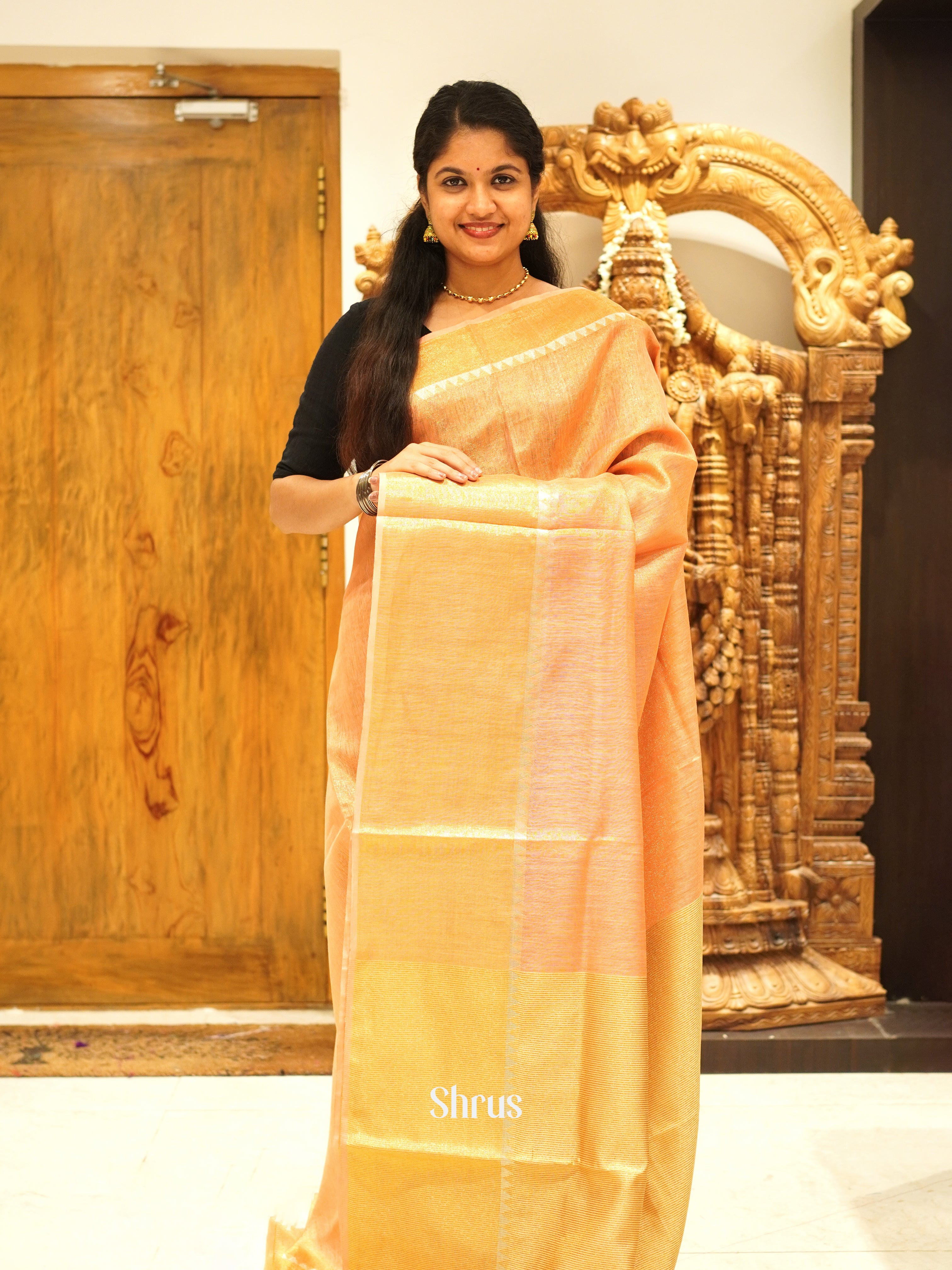 Peach(single Tone) - Linen Saree Saree - Shop on ShrusEternity.com
