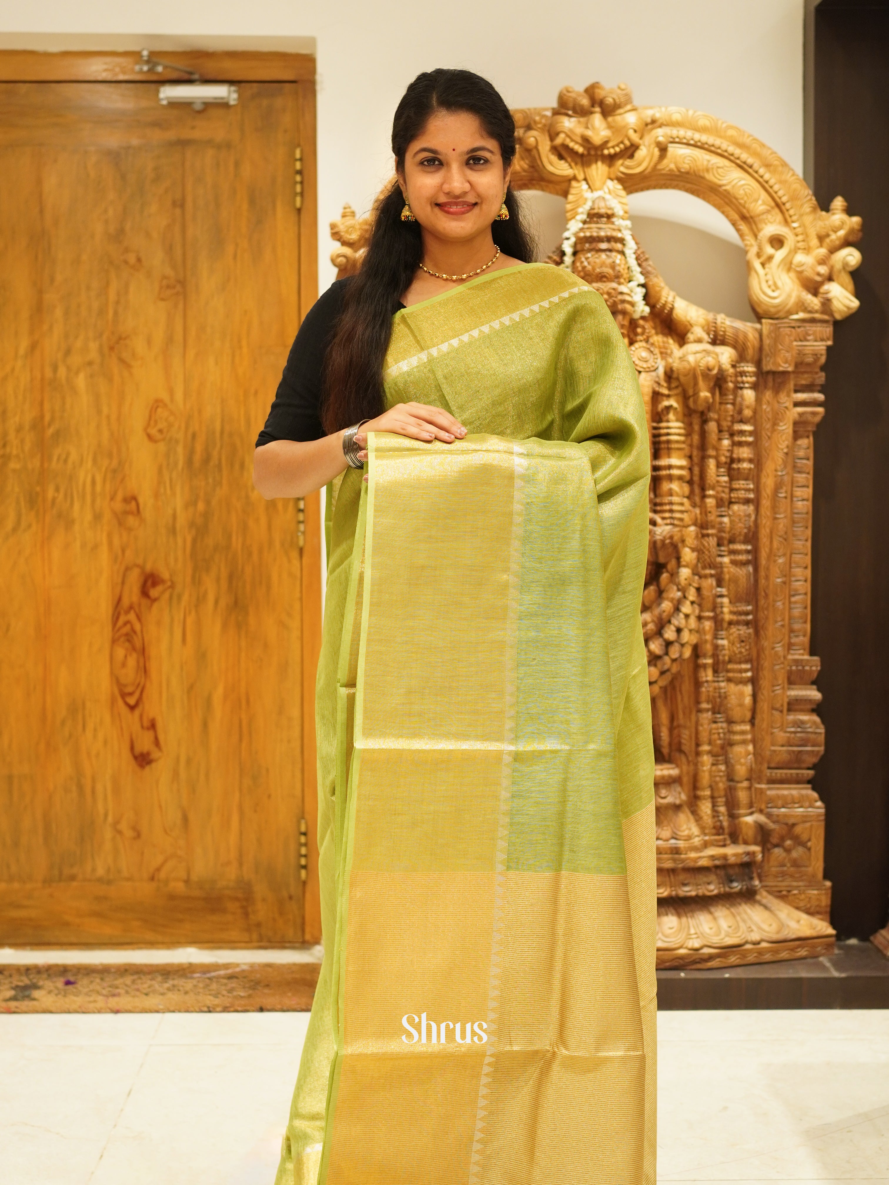 Green(Single Tone) - Linen Saree - Shop on ShrusEternity.com