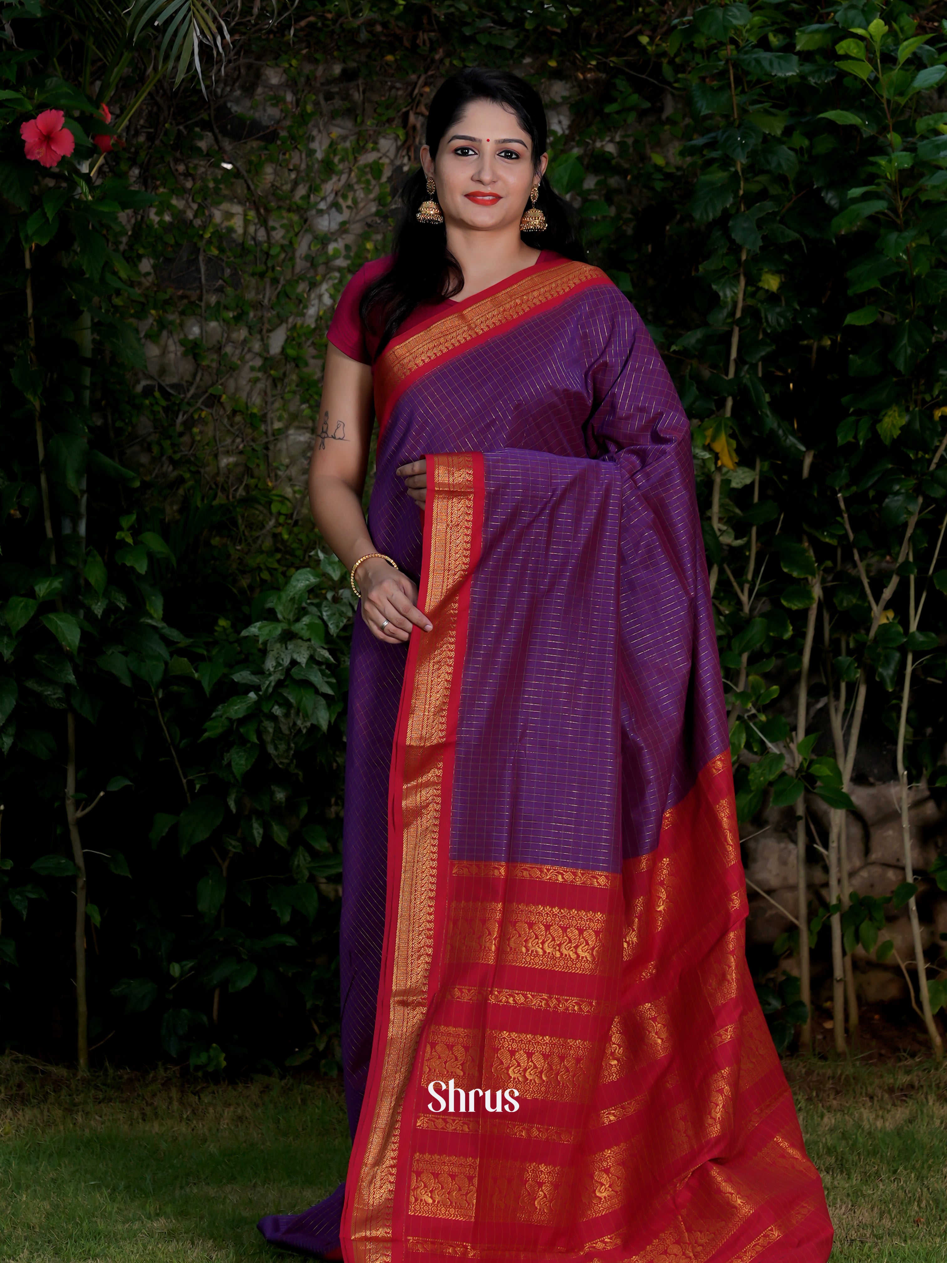 Violet & Red - Kalyani Cotton Saree - Shop on ShrusEternity.com