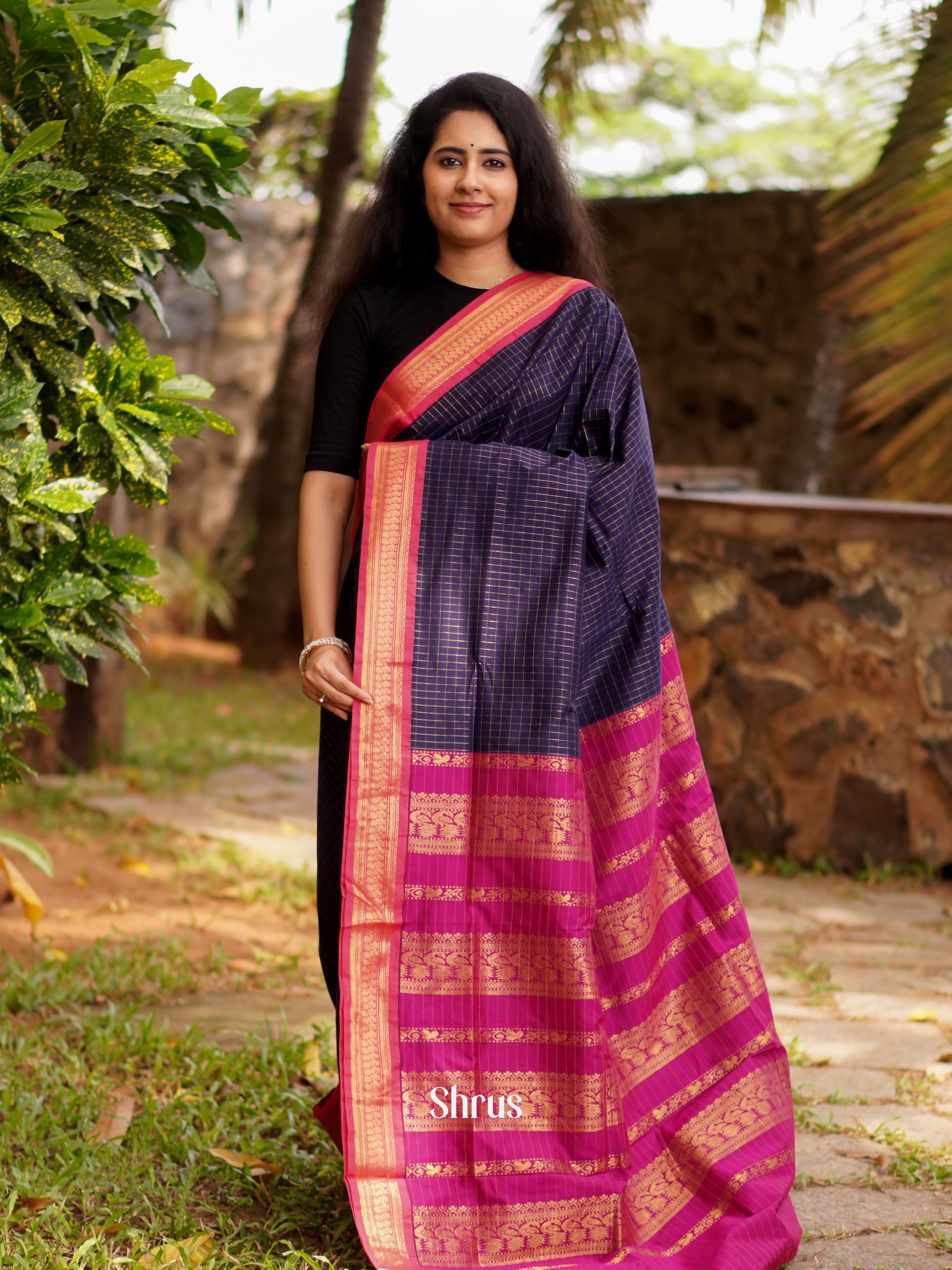 Violet & Pink - Kalyani Cotton Saree - Shop on ShrusEternity.com