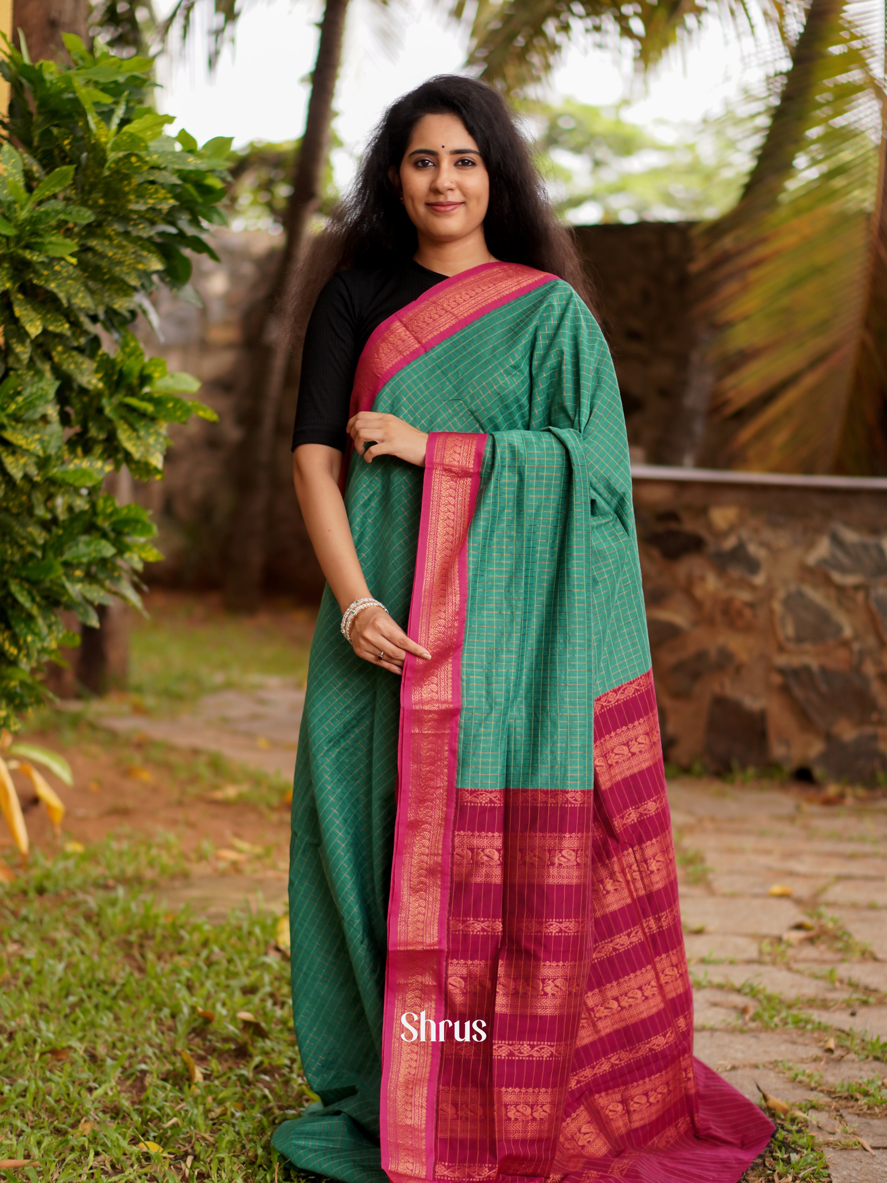 Green & Red - Kalyani Cotton Saree - Shop on ShrusEternity.com