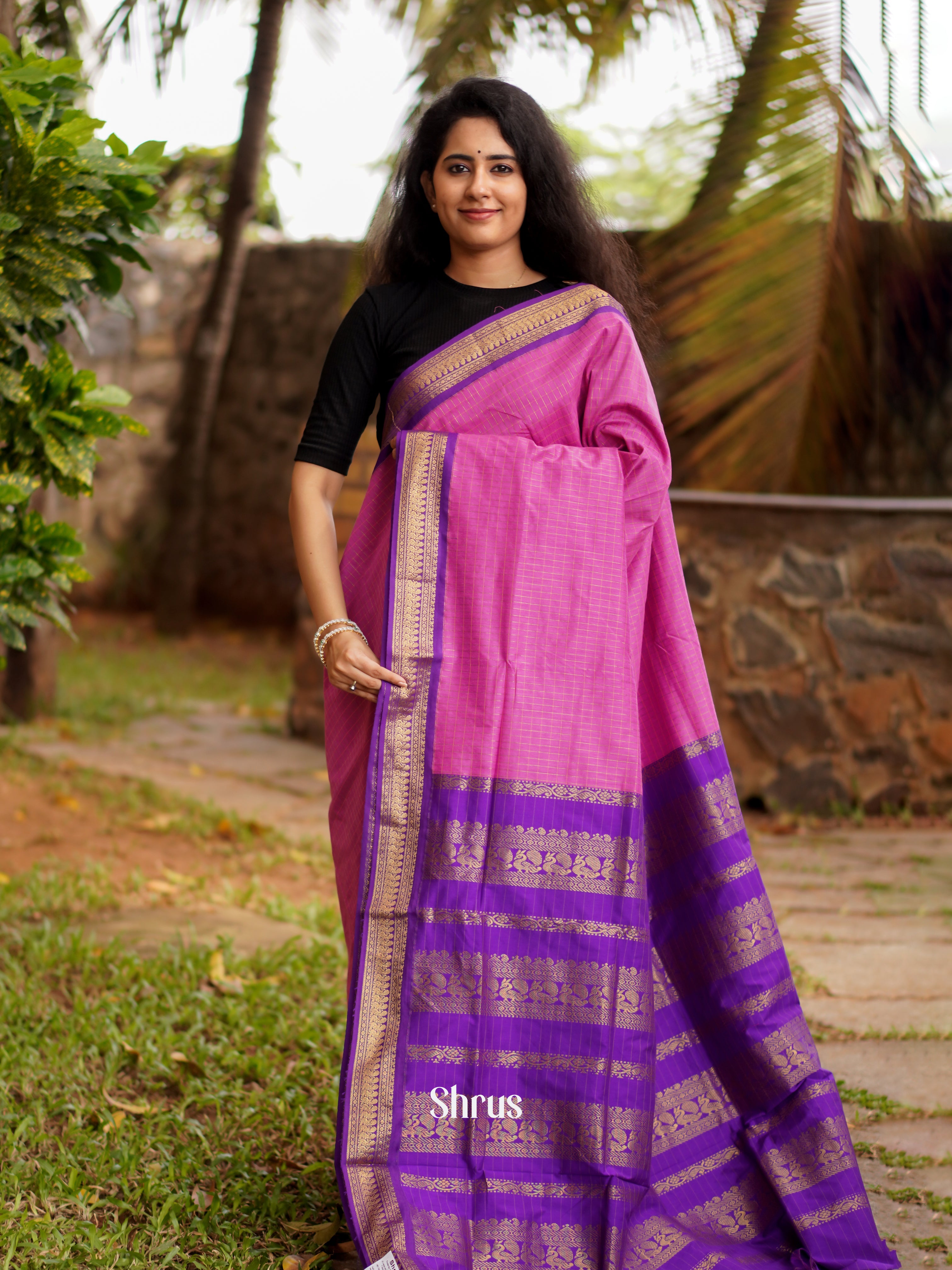 Pink & Purple - Kalyani Cotton Saree - Shop on ShrusEternity.com