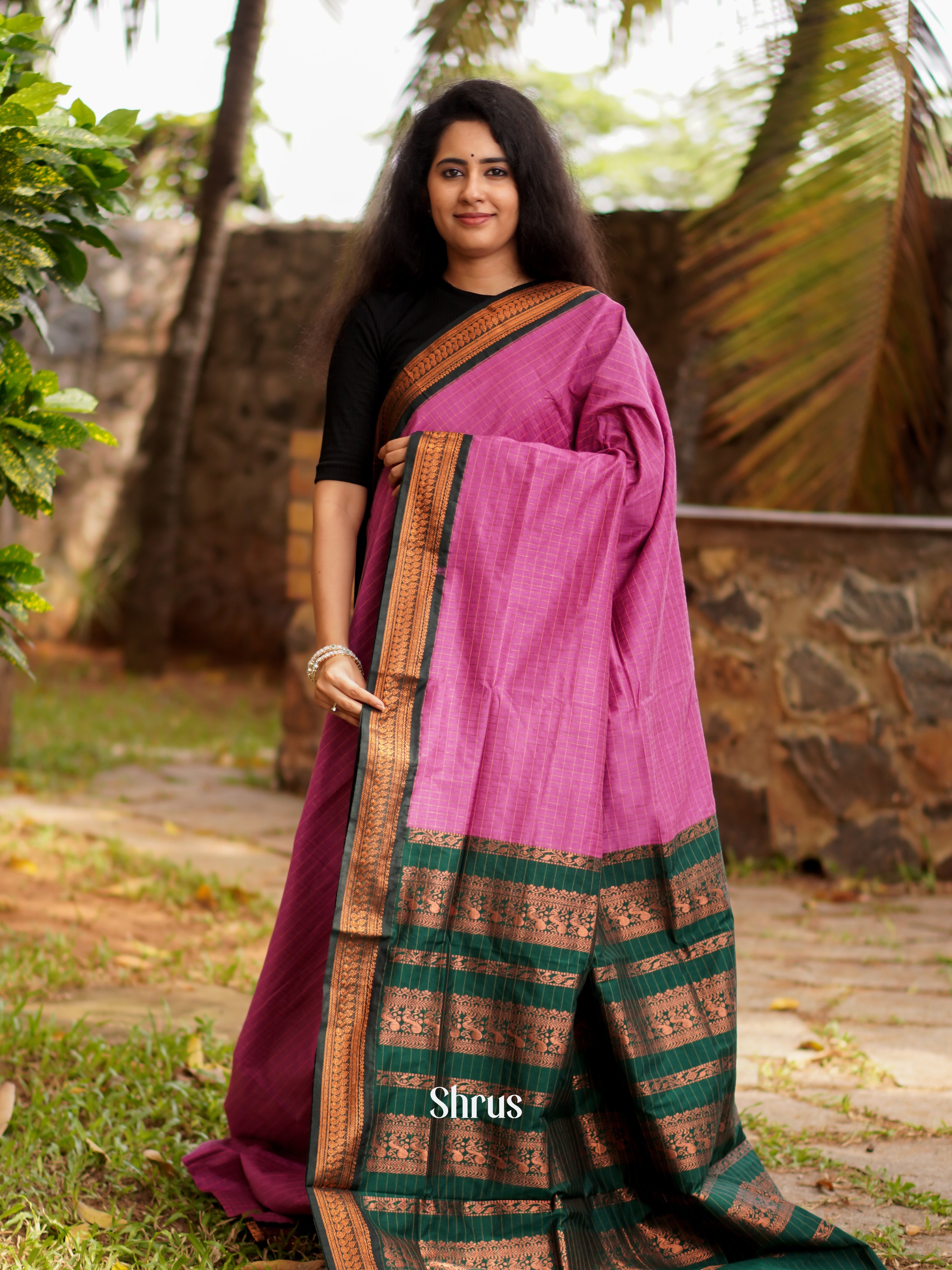 Pink & Green - Kalyani Cotton Saree - Shop on ShrusEternity.com