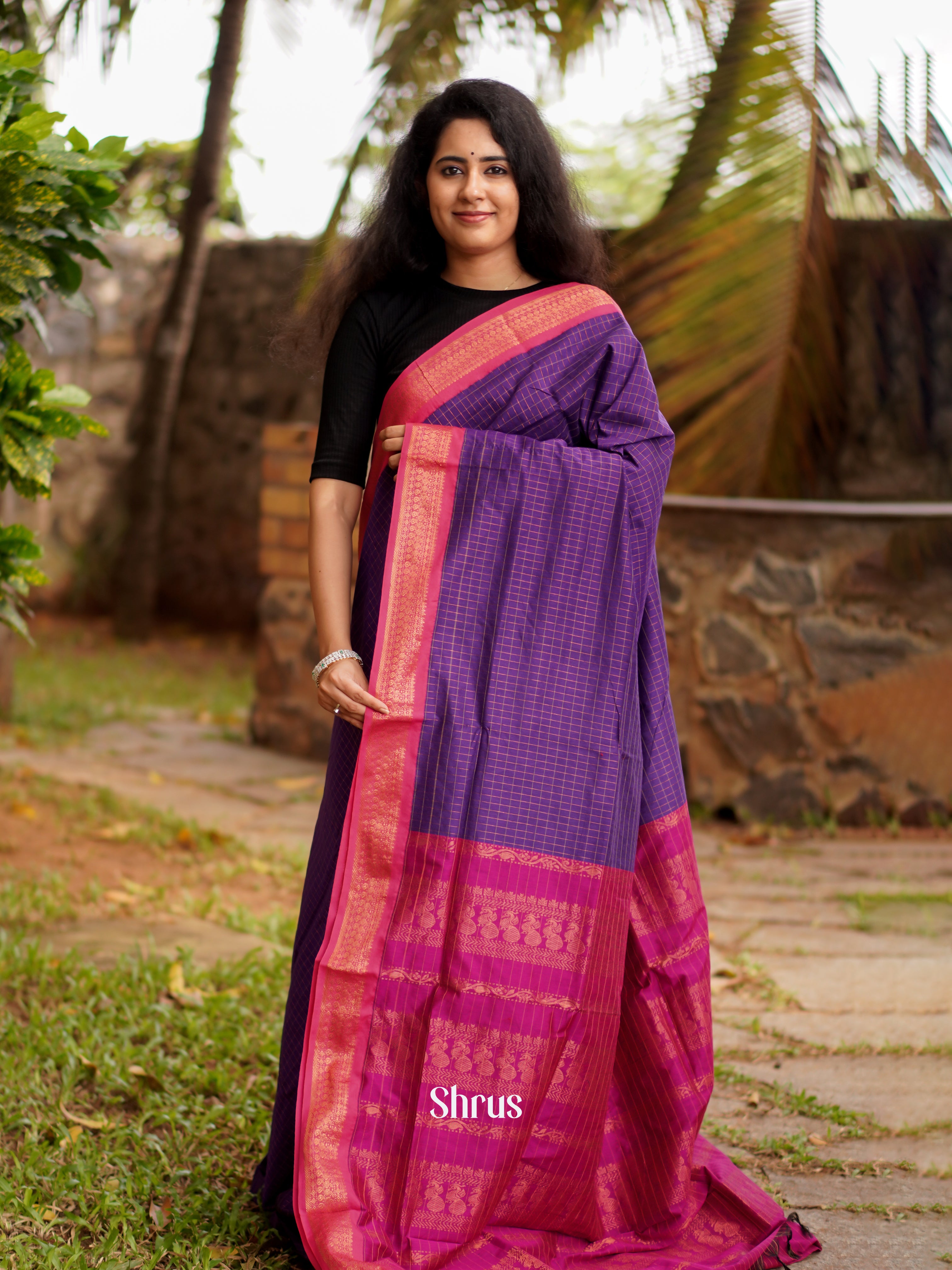 Purple & Pink - Kalyani Cotton Saree - Shop on ShrusEternity.com