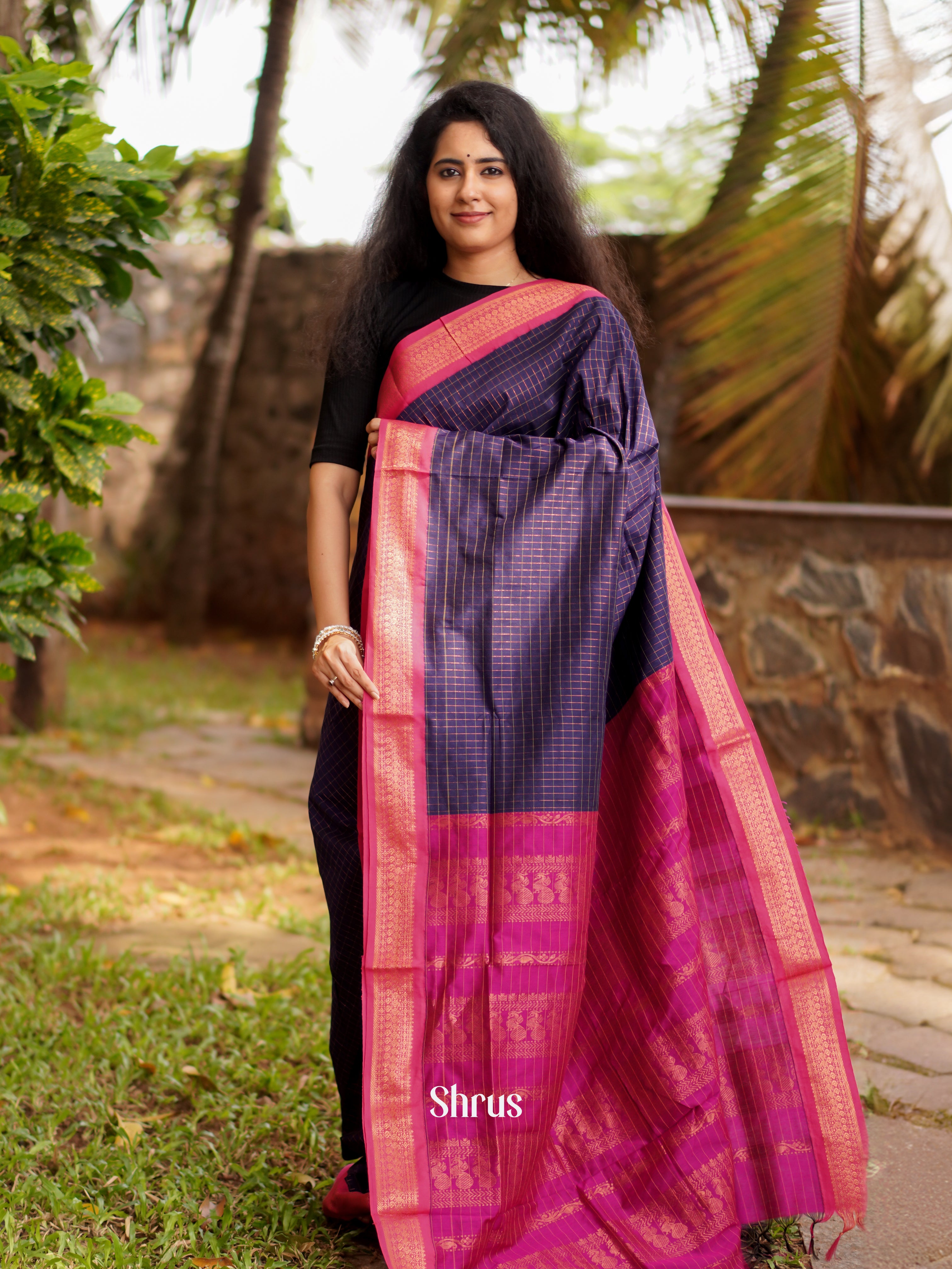 Violet & Pink - Kalyani Cotton Saree - Shop on ShrusEternity.com