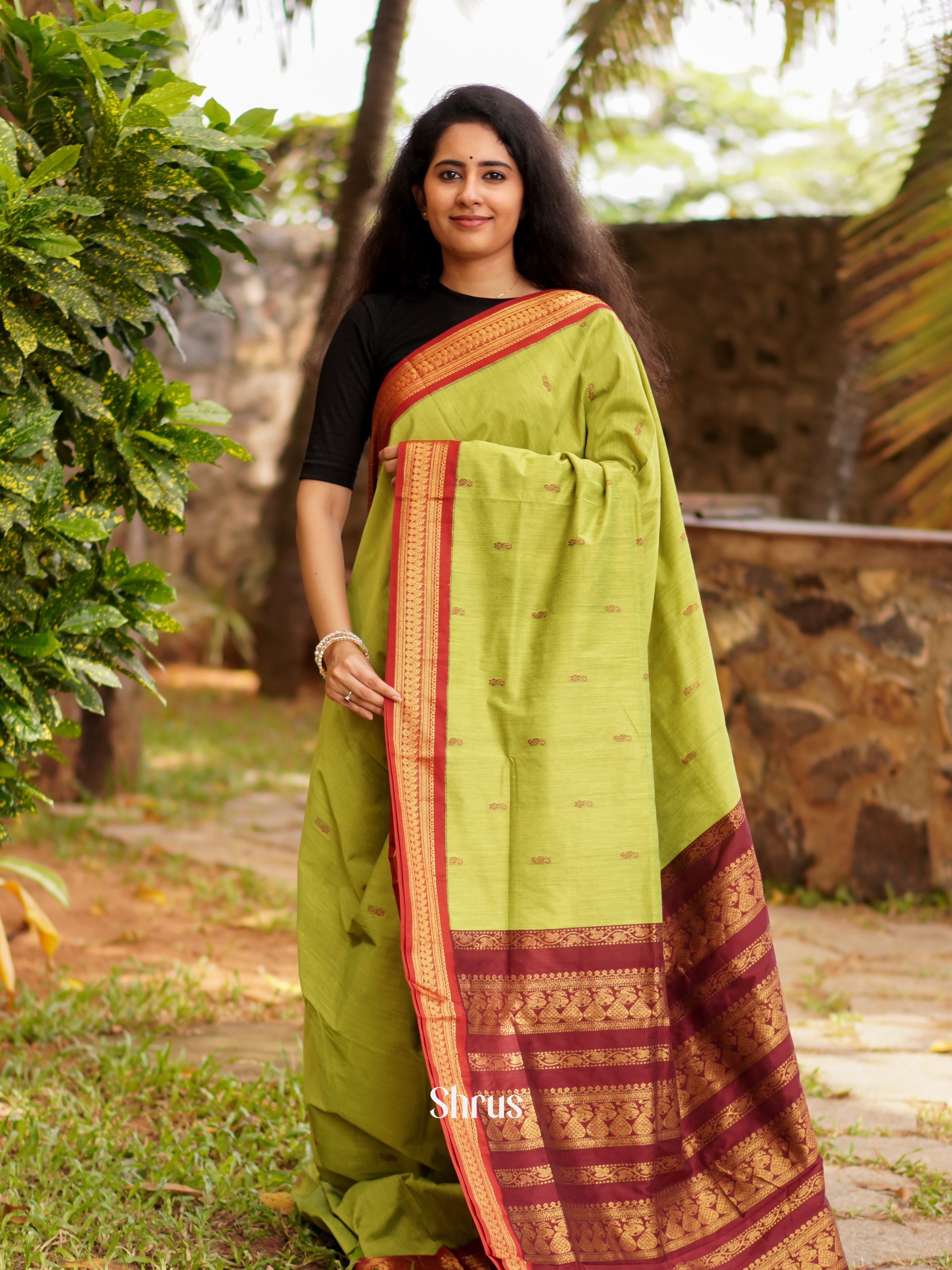 Green & Maroon - Kalyani Cotton Saree - Shop on ShrusEternity.com
