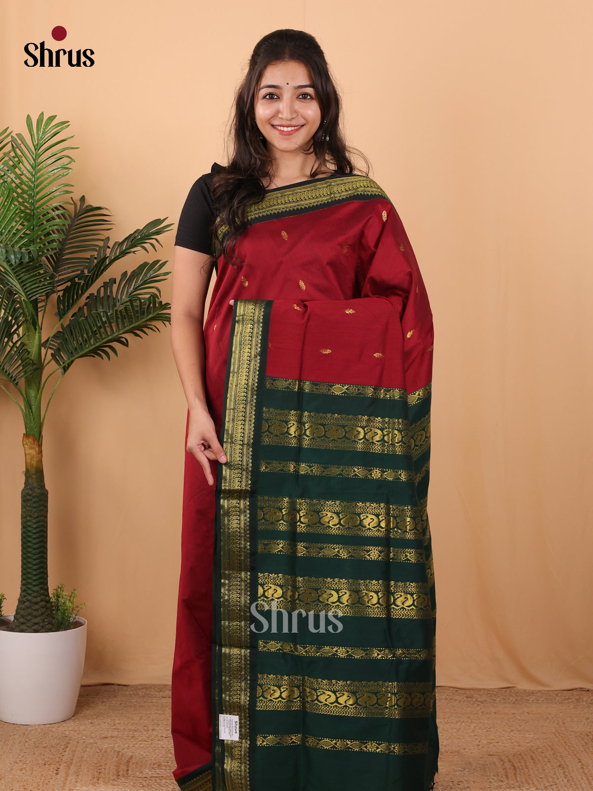 Maroon & Green - Kalyani Cotton Saree - Shop on ShrusEternity.com
