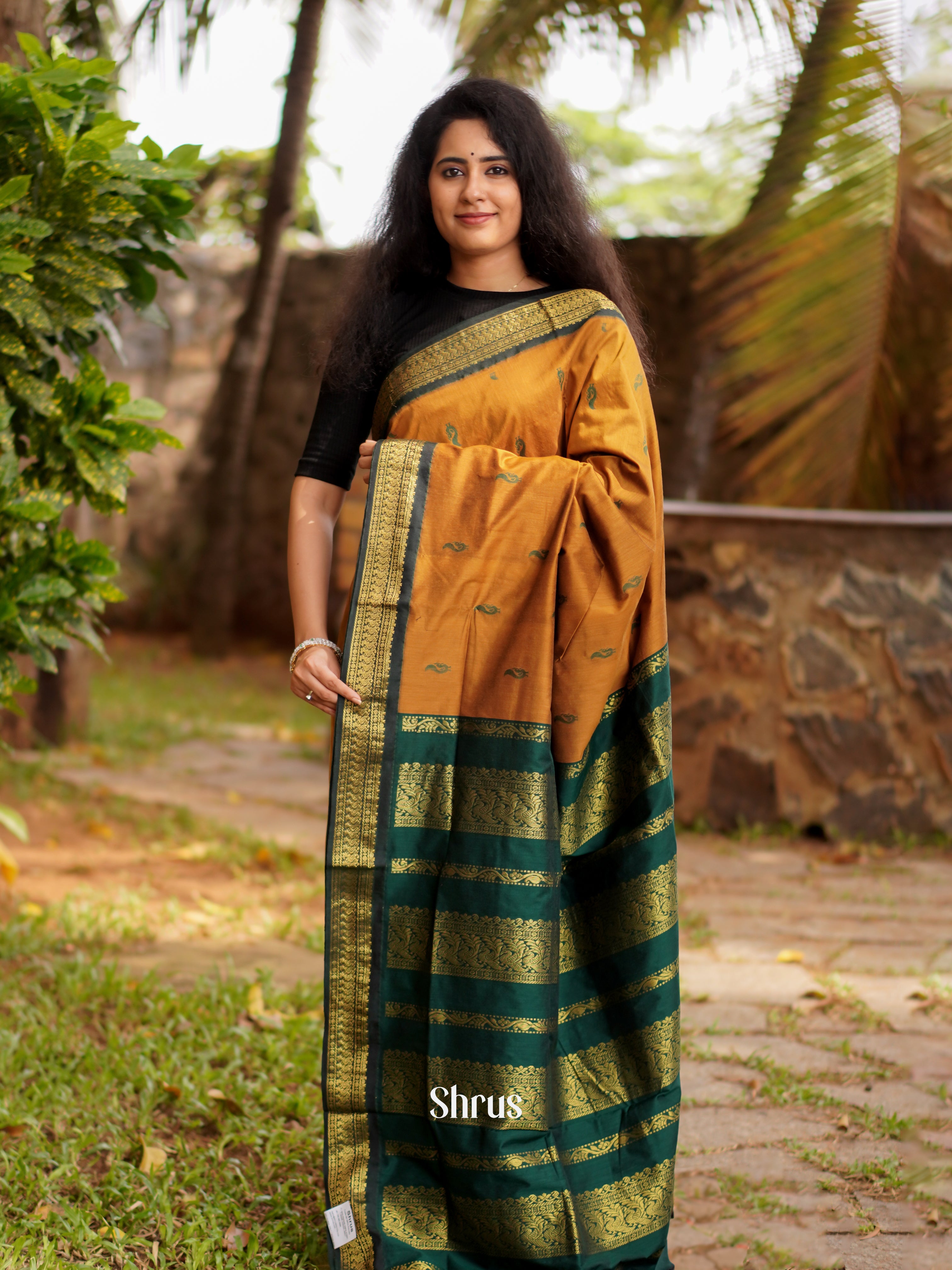Mustard & Green - Kalyani Cotton Saree - Shop on ShrusEternity.com