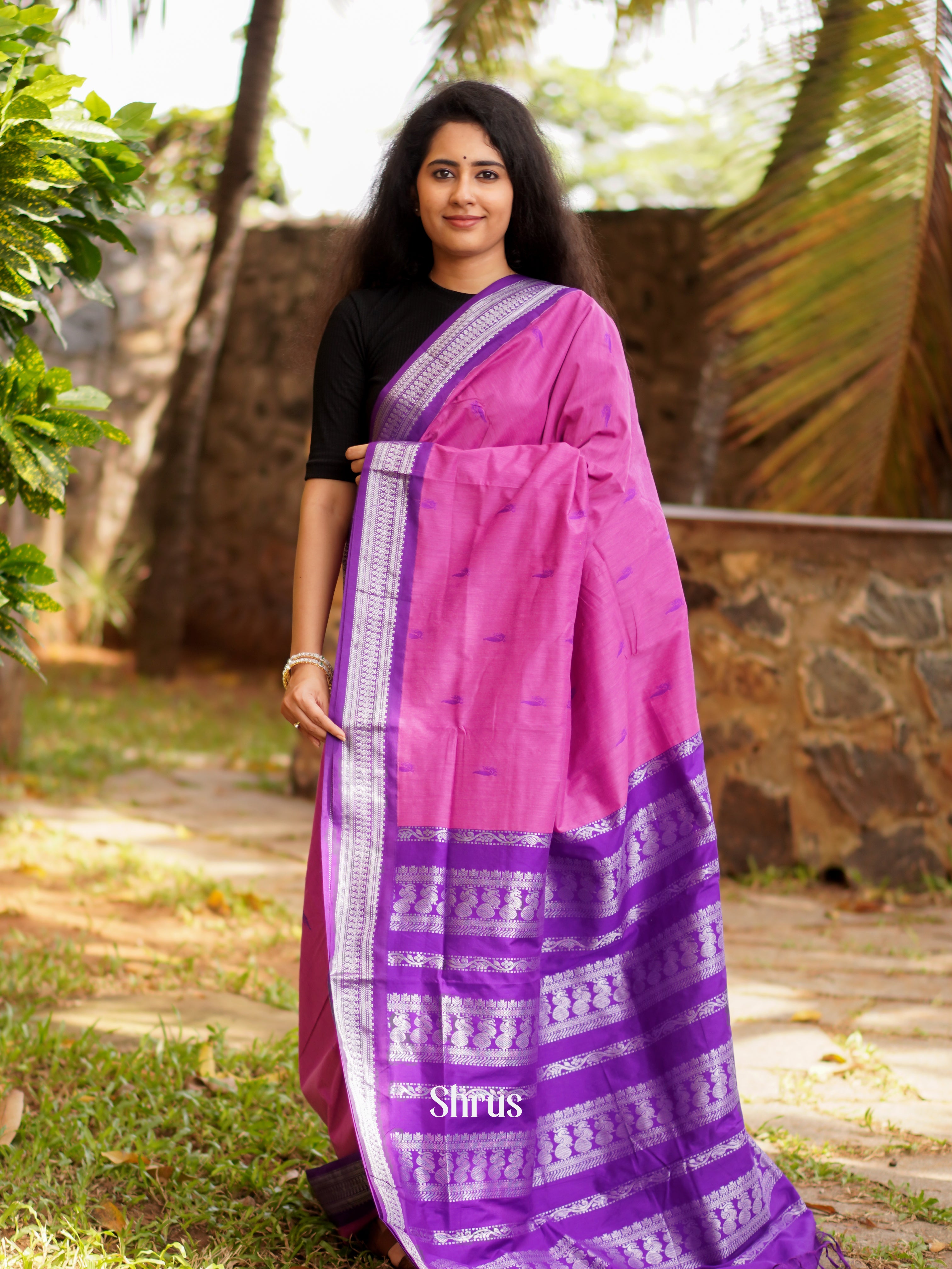 Pink & Purple - Kalyani Cotton Saree - Shop on ShrusEternity.com