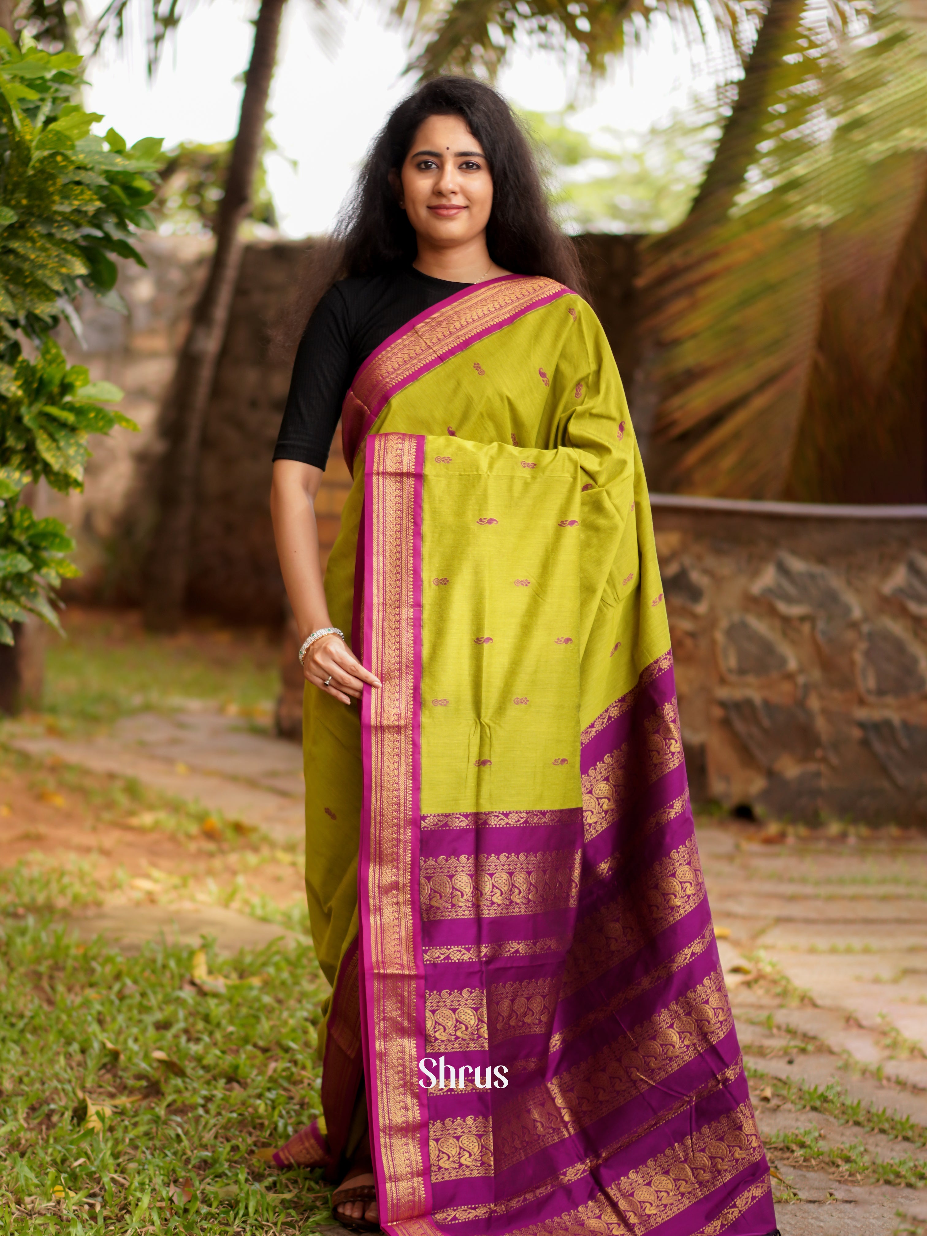 Green & Purple- Kalyani Cotton Saree - Shop on ShrusEternity.com