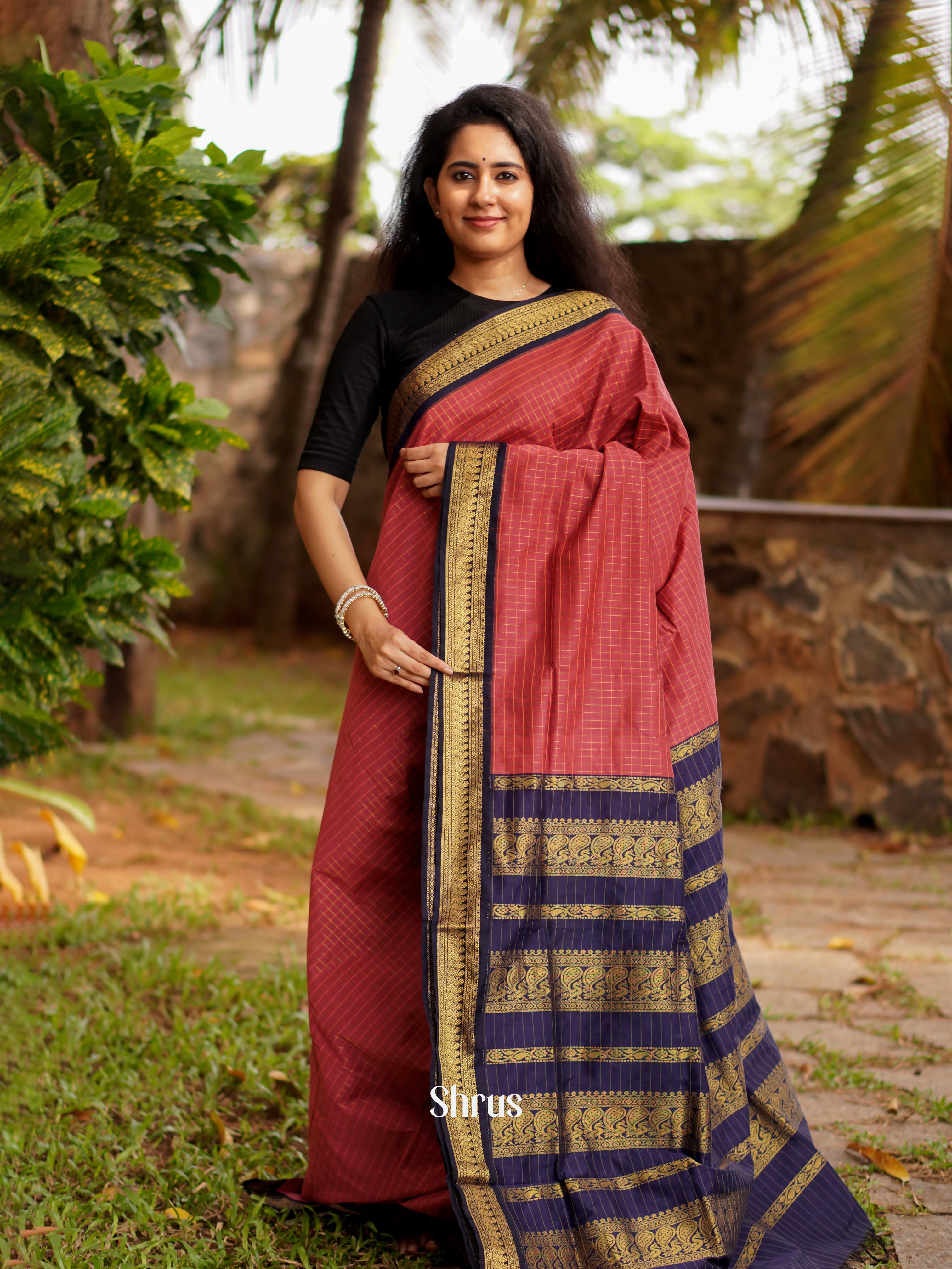 Red & Violet - Kalyani Cotton Saree - Shop on ShrusEternity.com