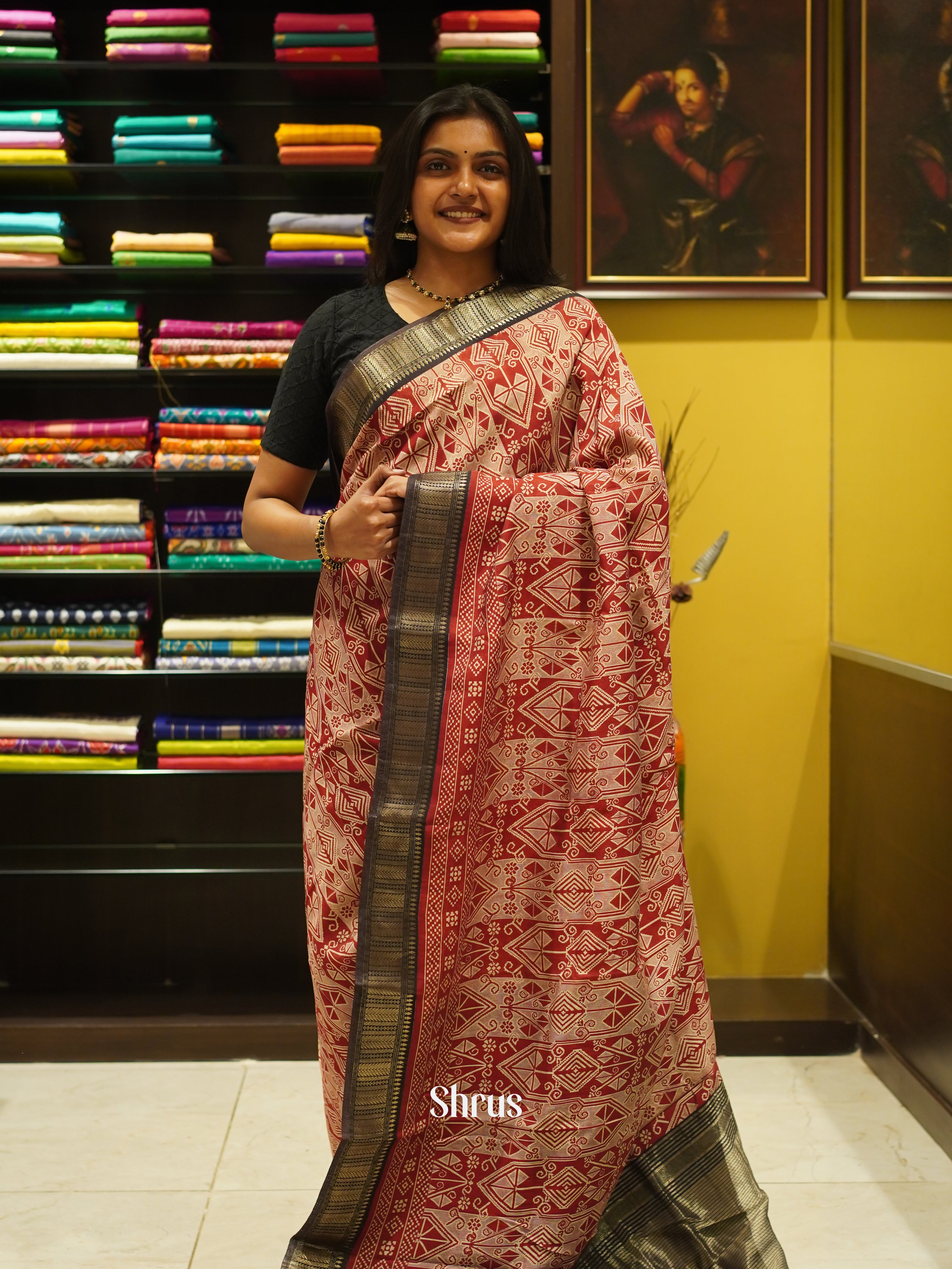 Red & Black - Art Modal Saree - Shop on ShrusEternity.com