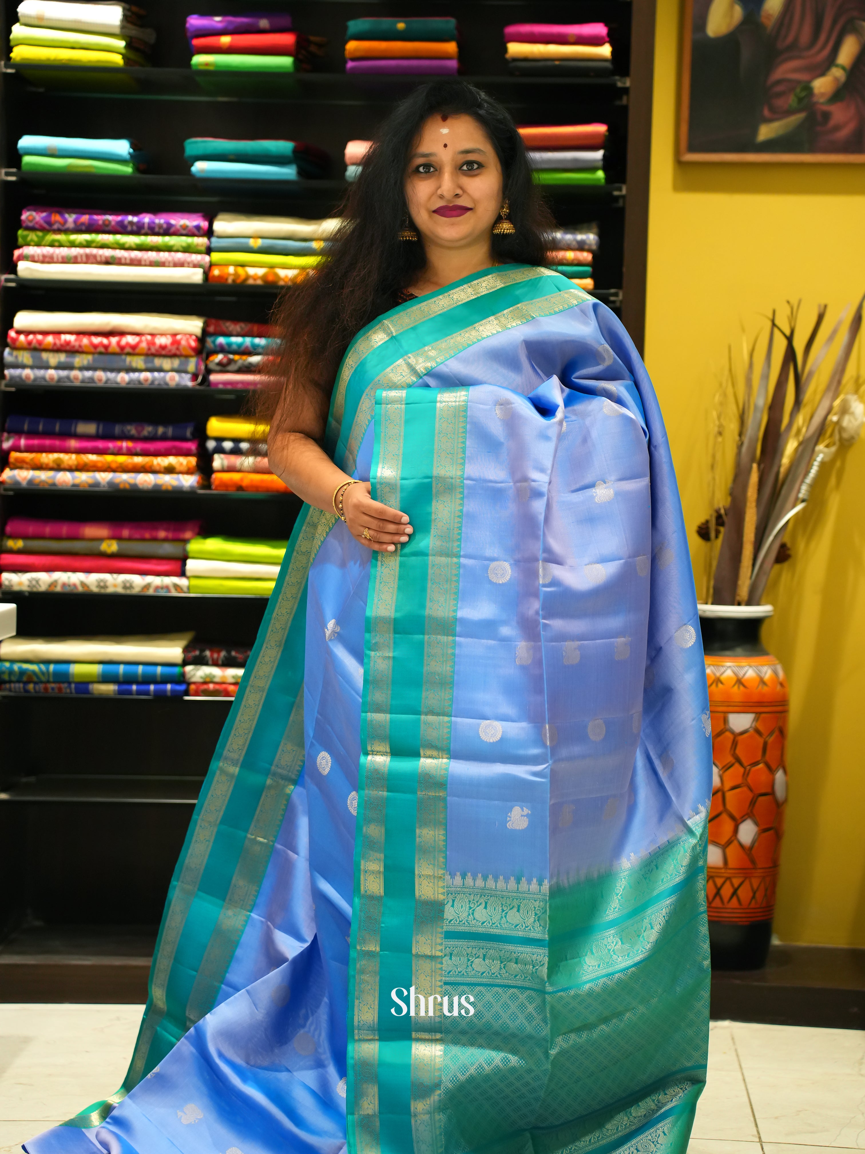 Blue & Green - Soft Silk Saree - Shop on ShrusEternity.com
