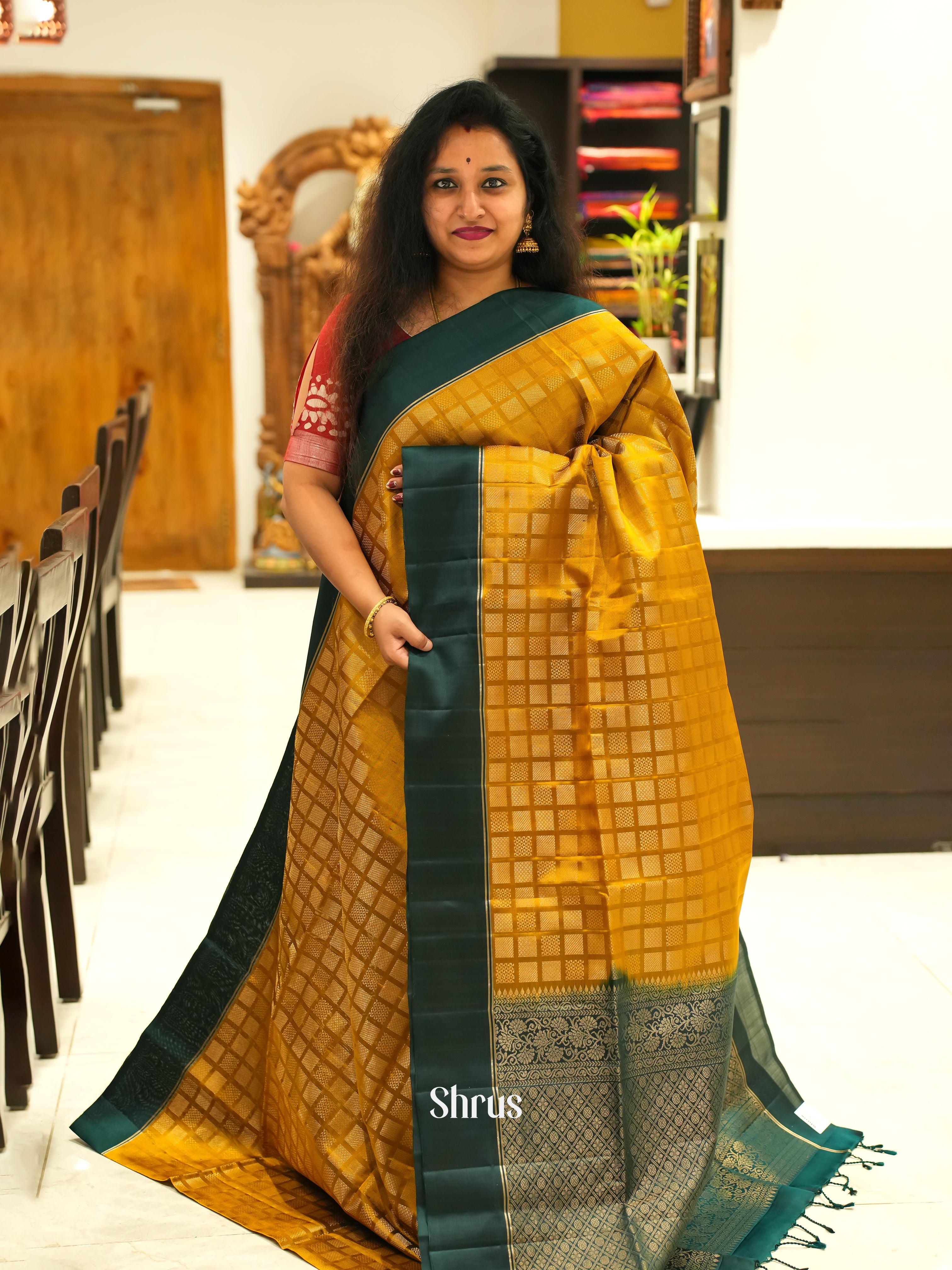 Mehandi & Green - Soft Silk Saree - Shop on ShrusEternity.com