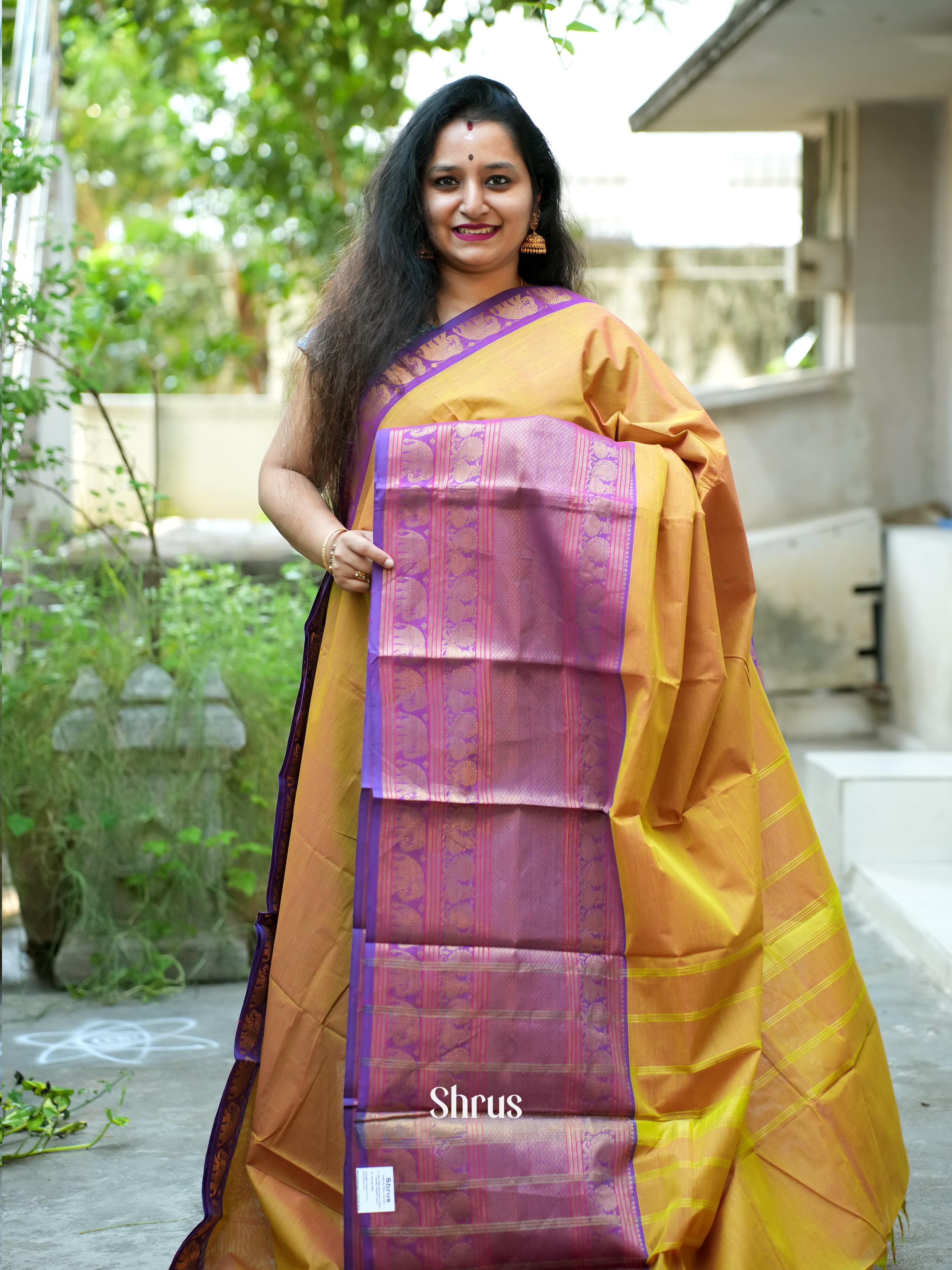 Mustard & Purple -Narayanpet Cotton Saree - Shop on ShrusEternity.com