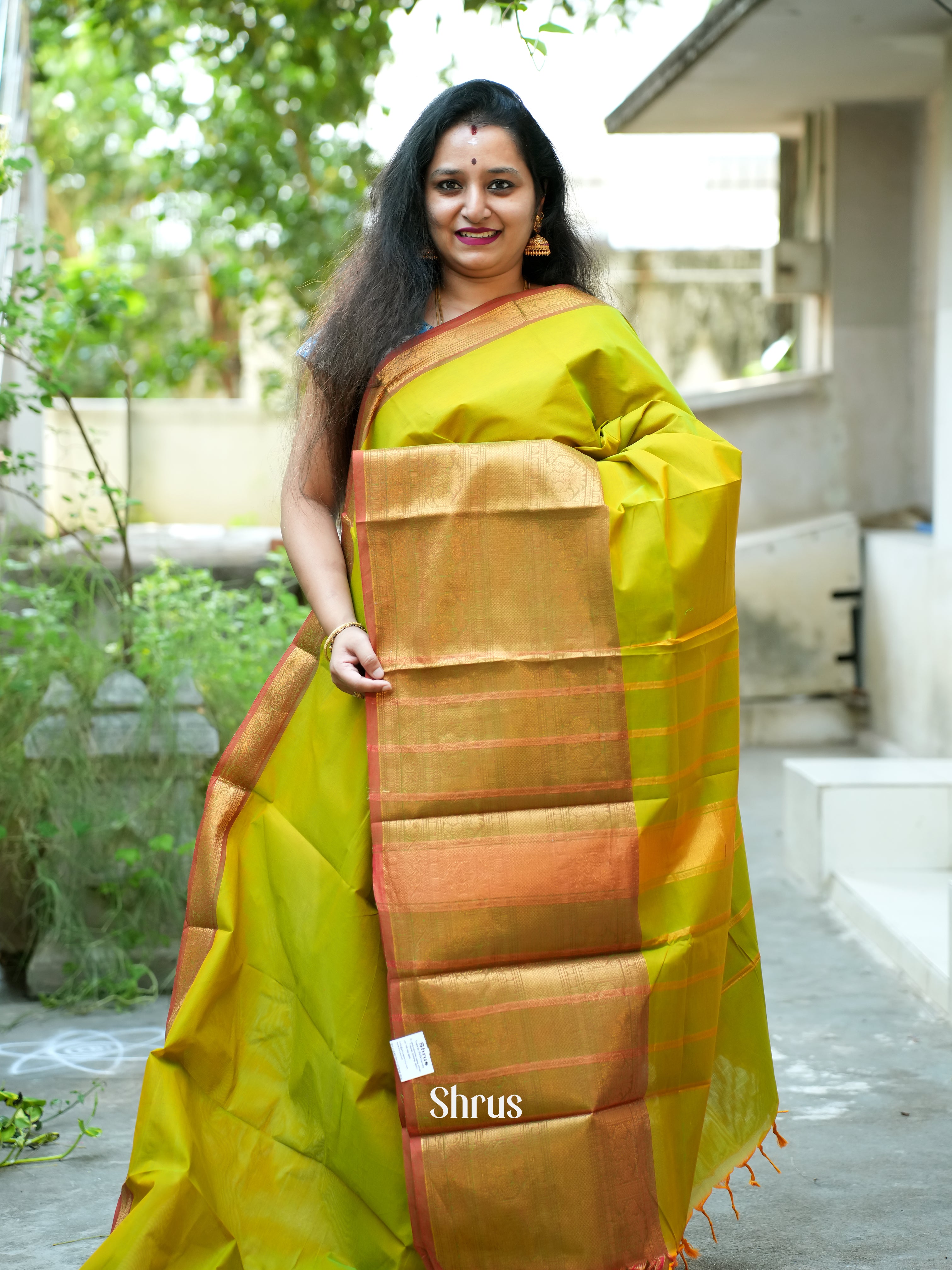 Lime Green & Red -Narayanpet Cotton Saree - Shop on ShrusEternity.com