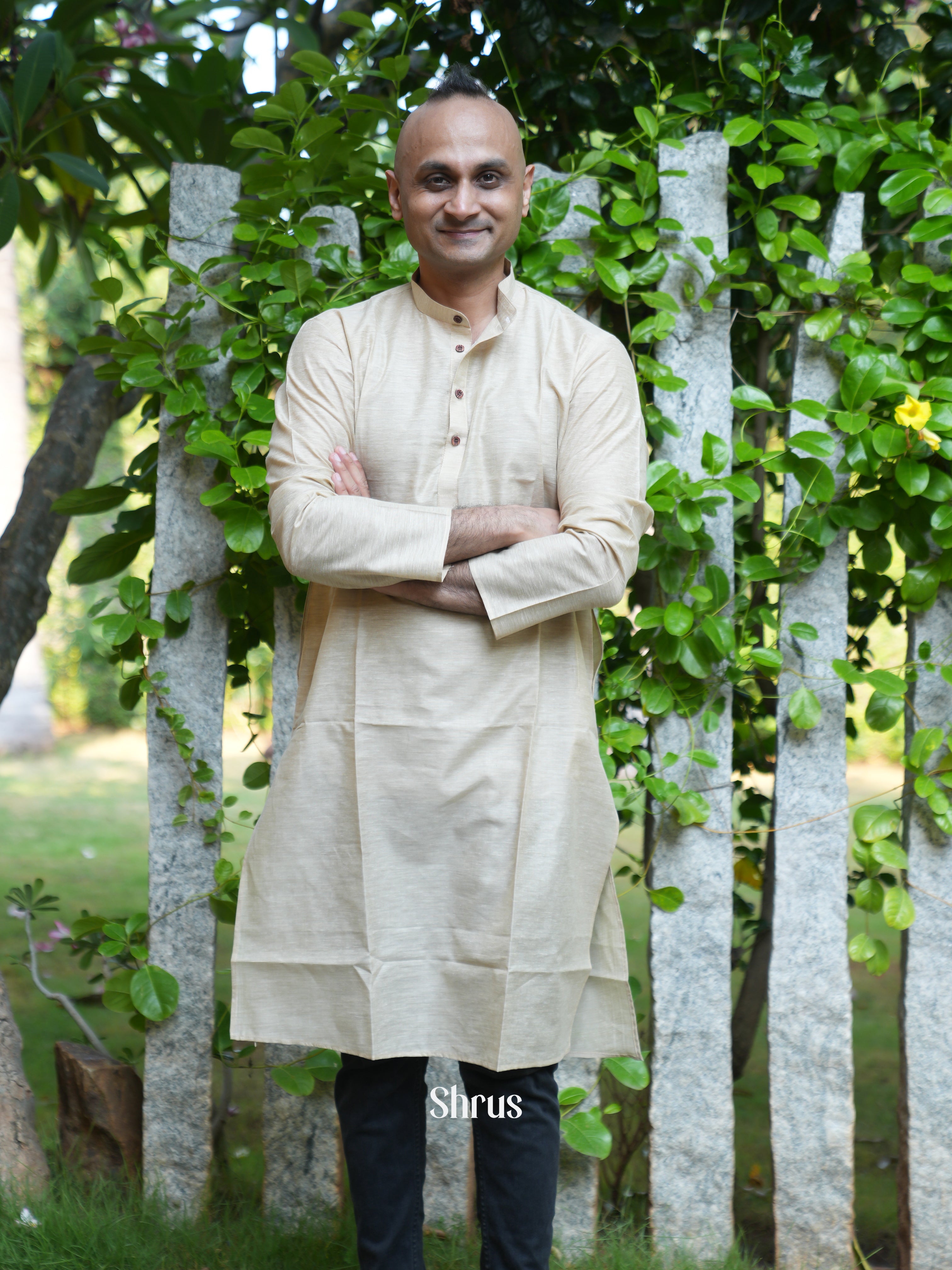 Beige - Readymade Mens Kurta - Shop on ShrusEternity.com