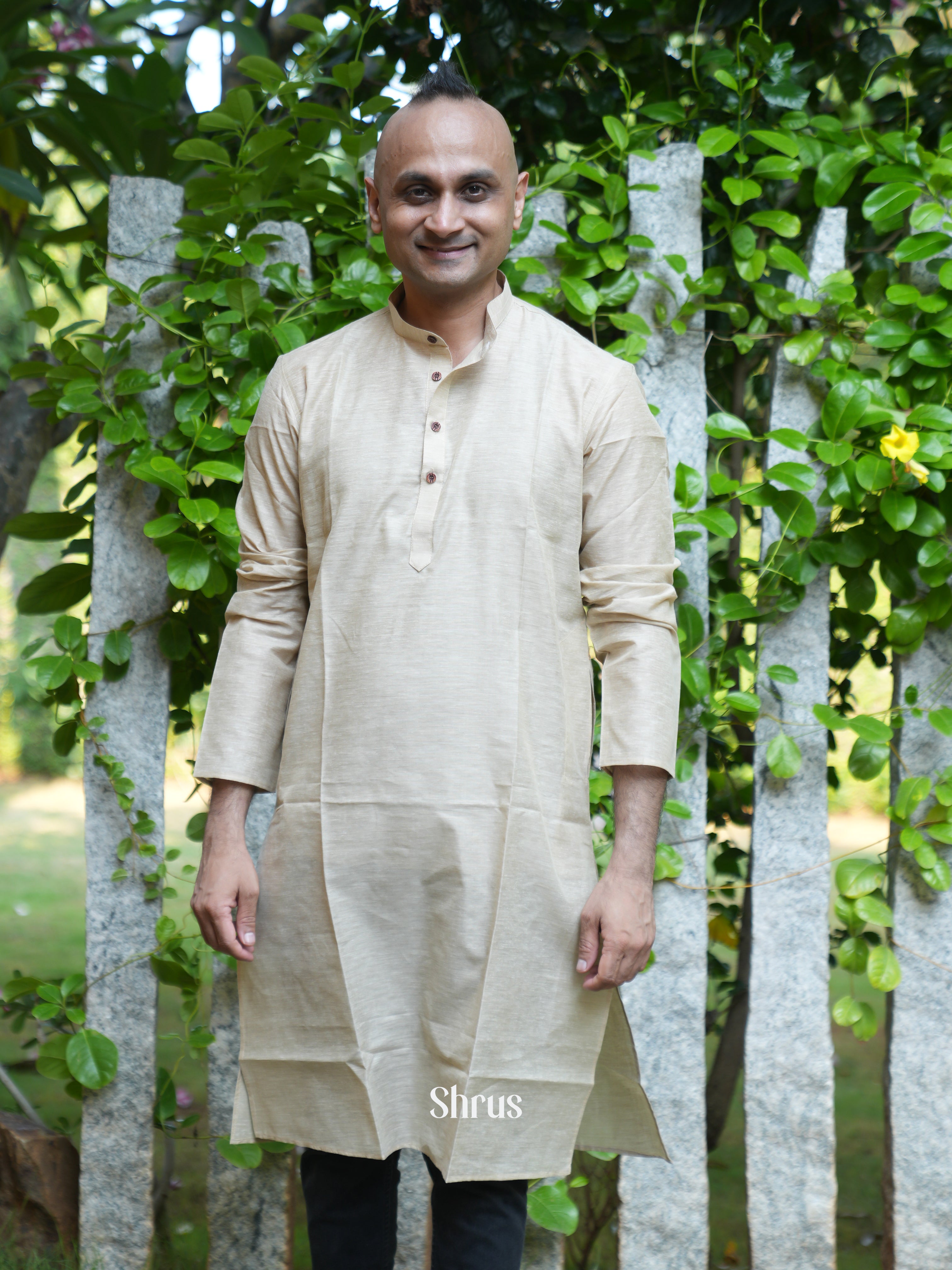 Beige - Readymade Mens Kurta - Shop on ShrusEternity.com