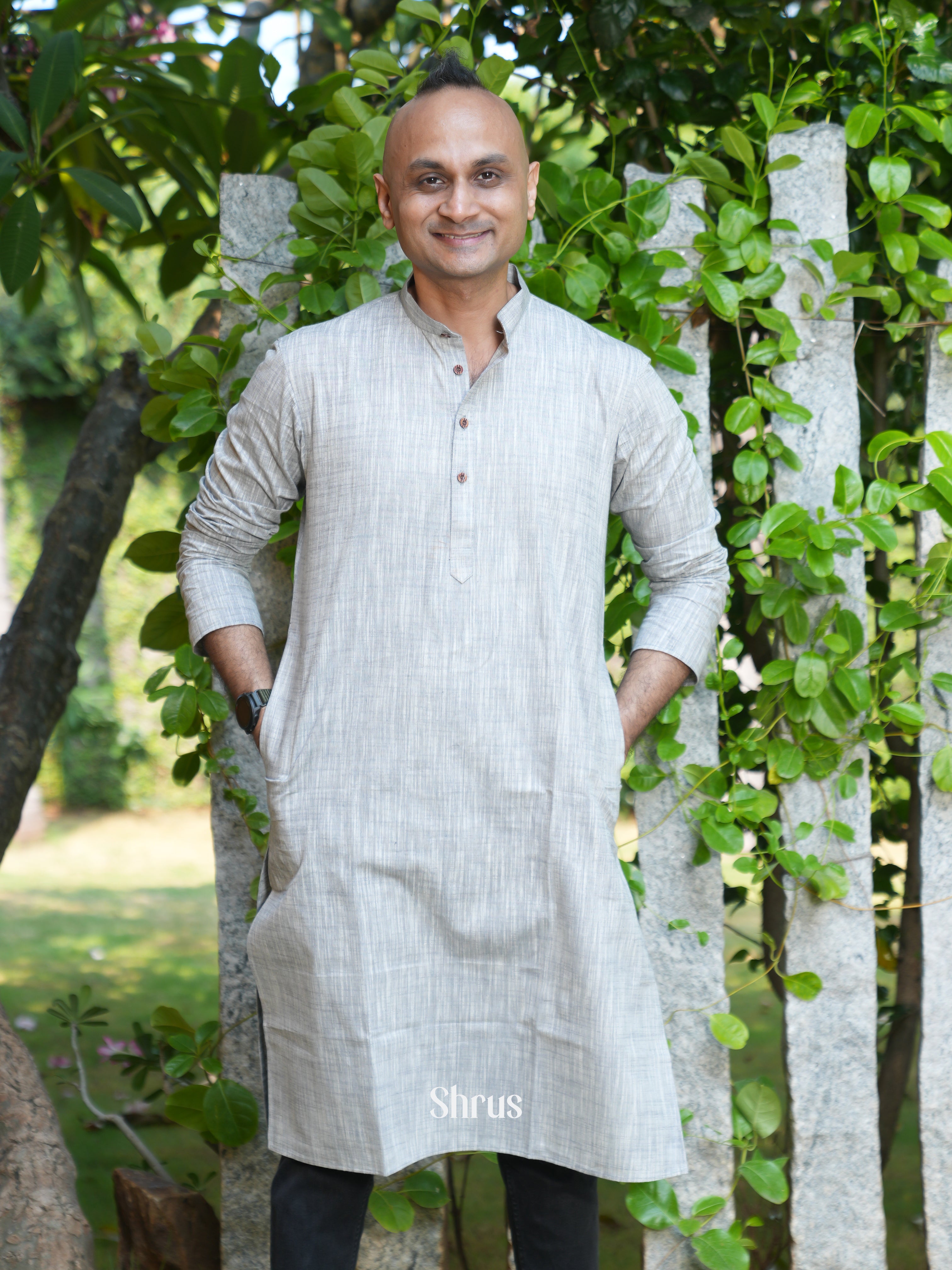 Grey - Readymade Mens Kurta - Shop on ShrusEternity.com
