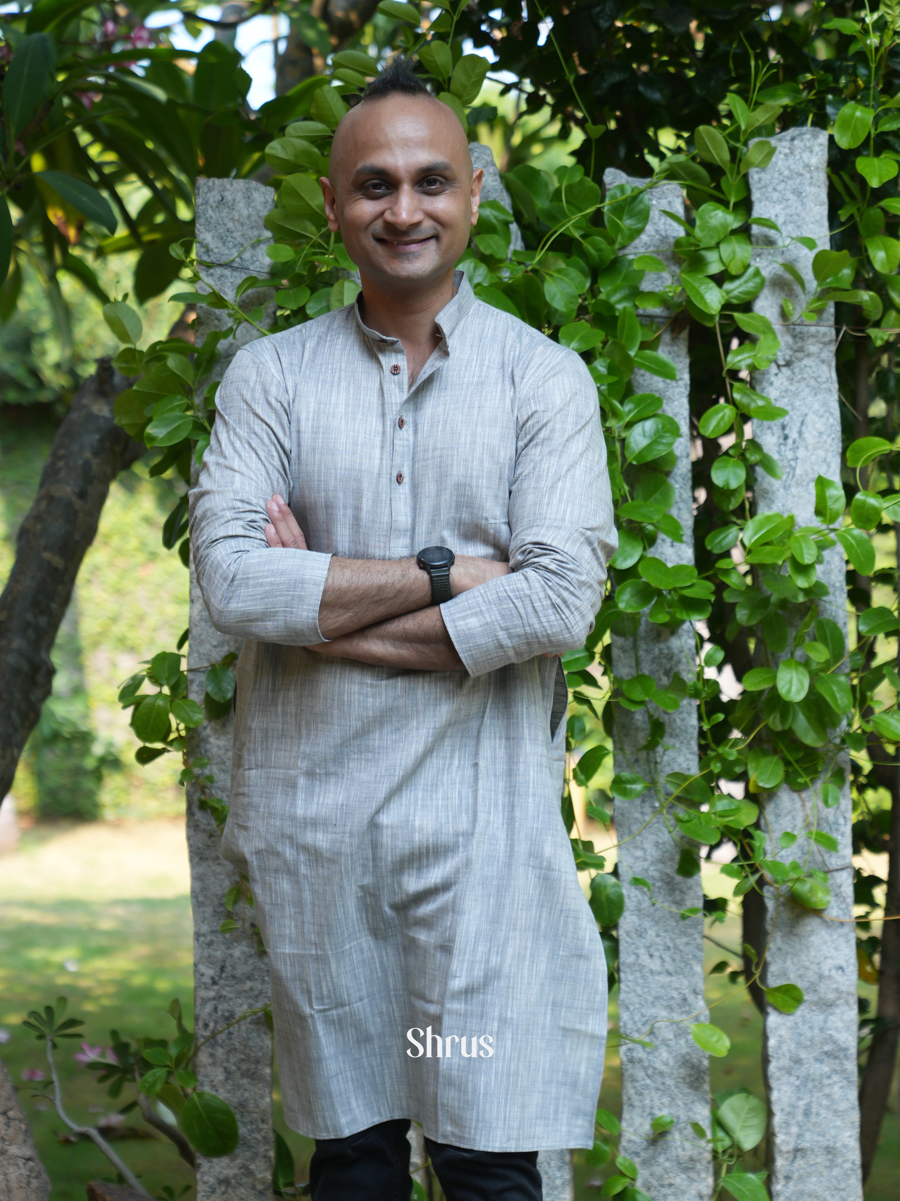 Grey - Readymade Mens Kurta - Shop on ShrusEternity.com