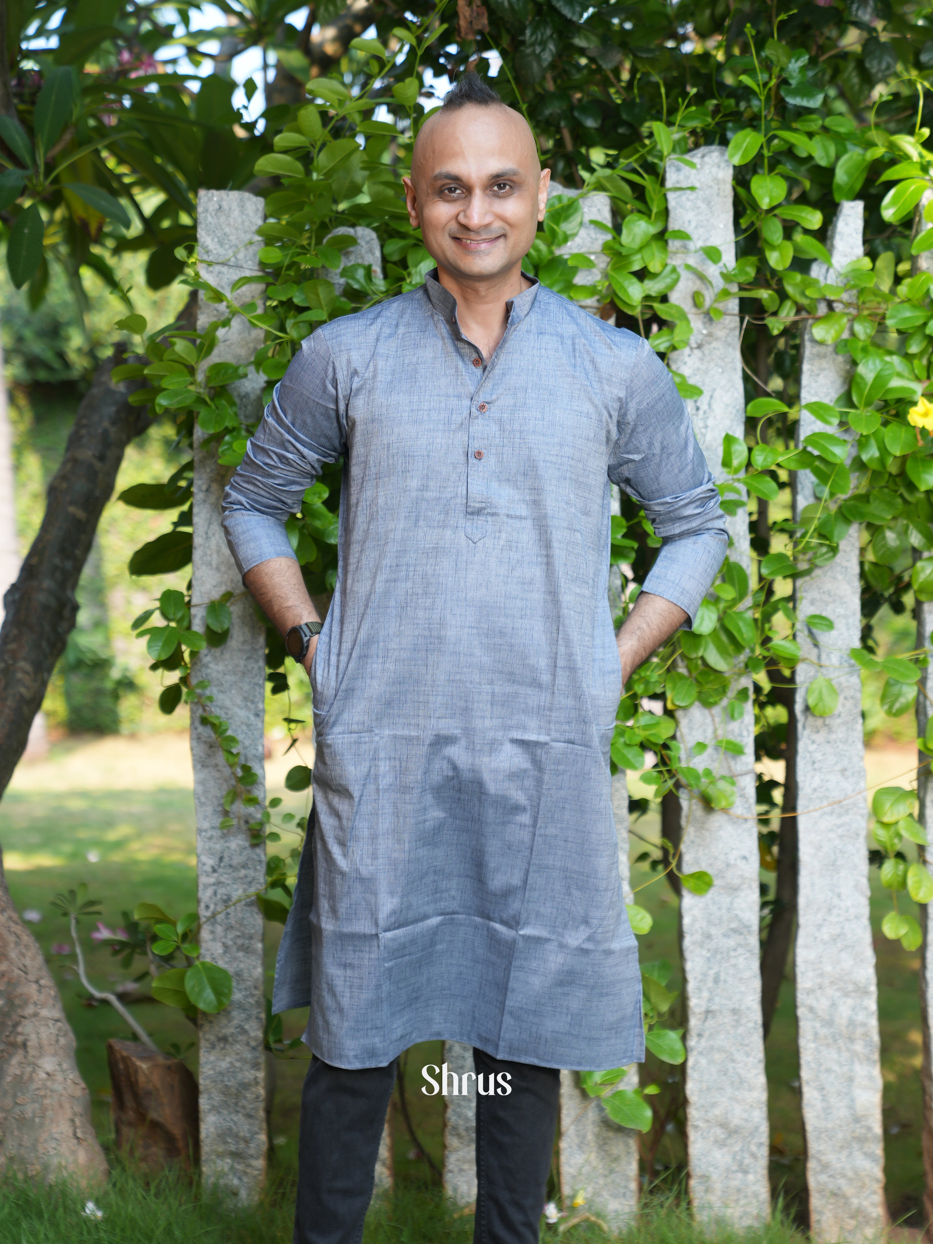 Grey - Readymade Mens Kurta - Shop on ShrusEternity.com