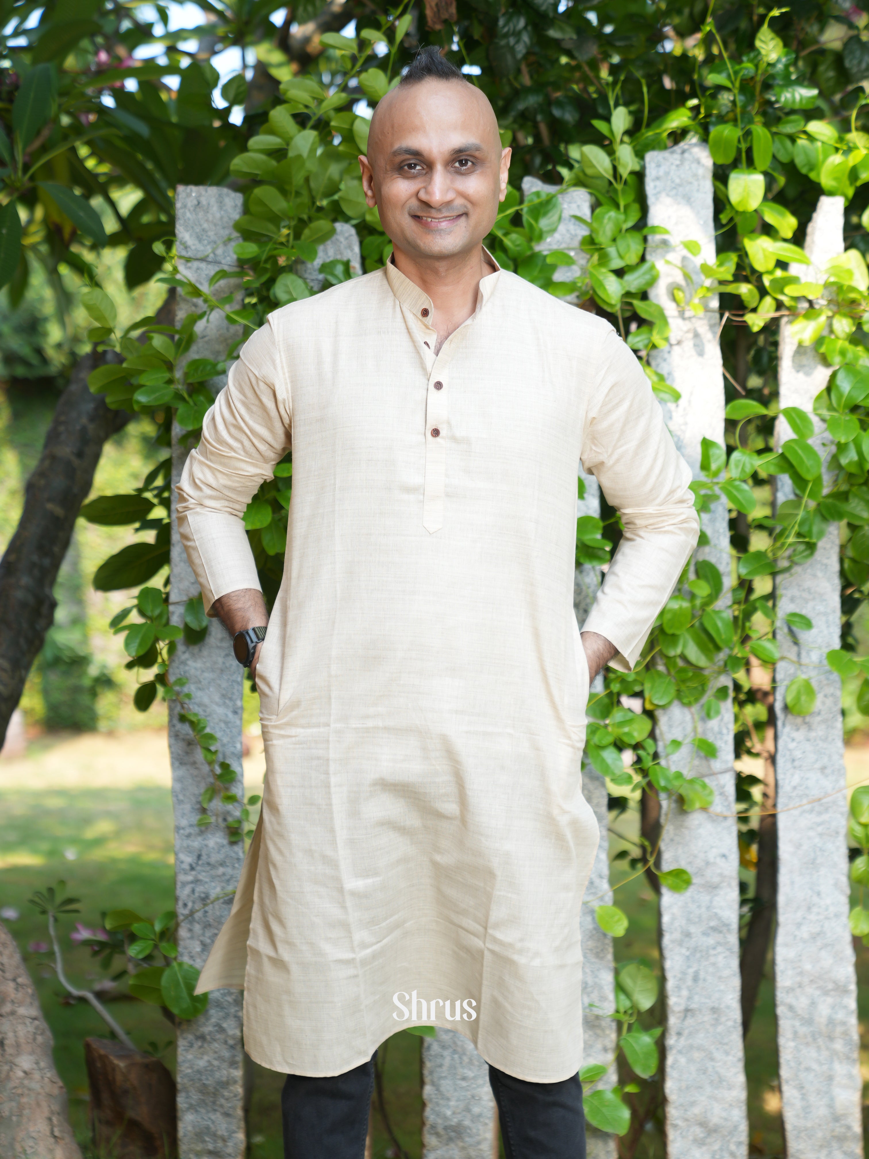 Beige - Readymade Mens Kurta - Shop on ShrusEternity.com
