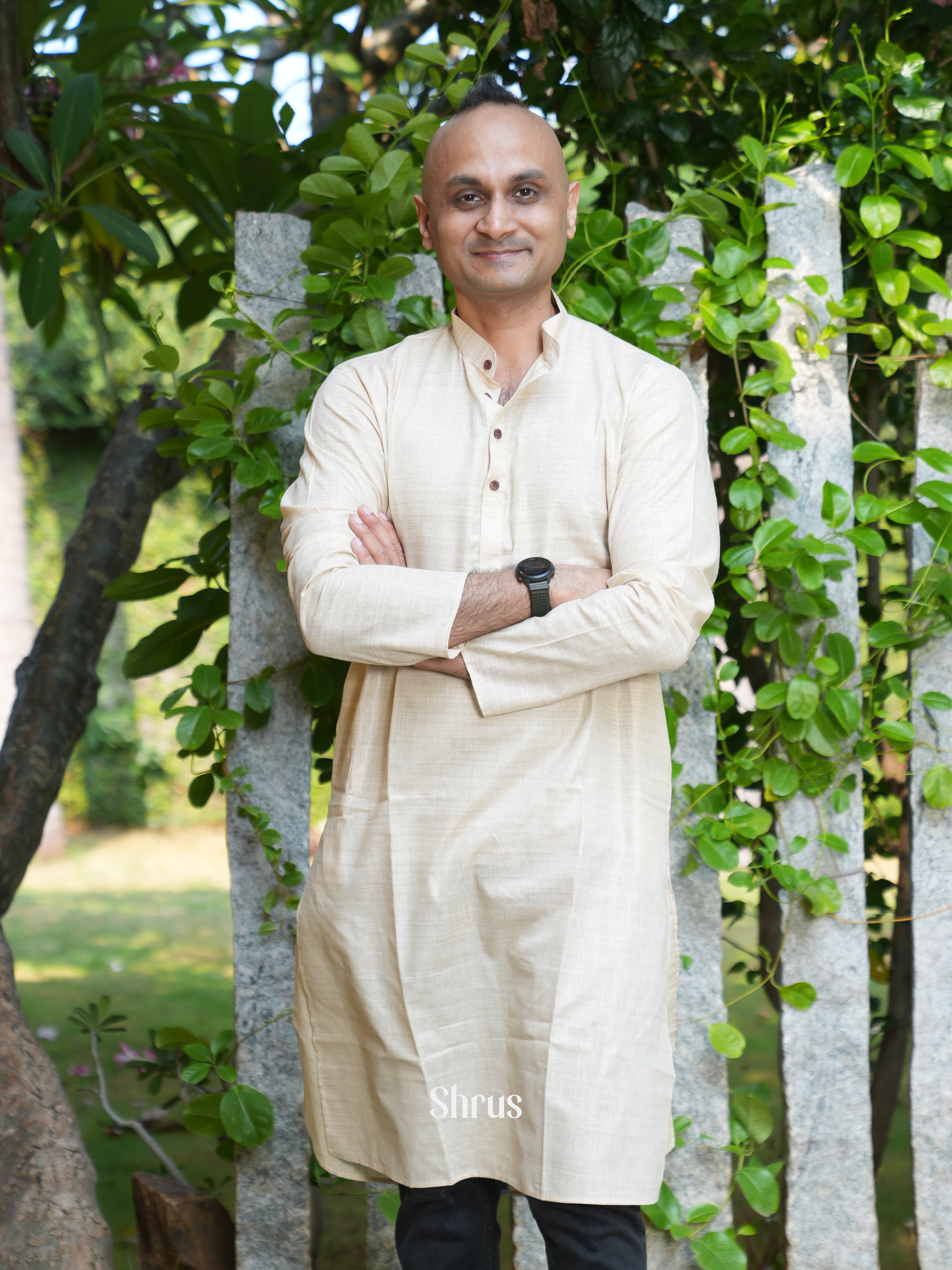 Beige - Readymade Mens Kurta - Shop on ShrusEternity.com