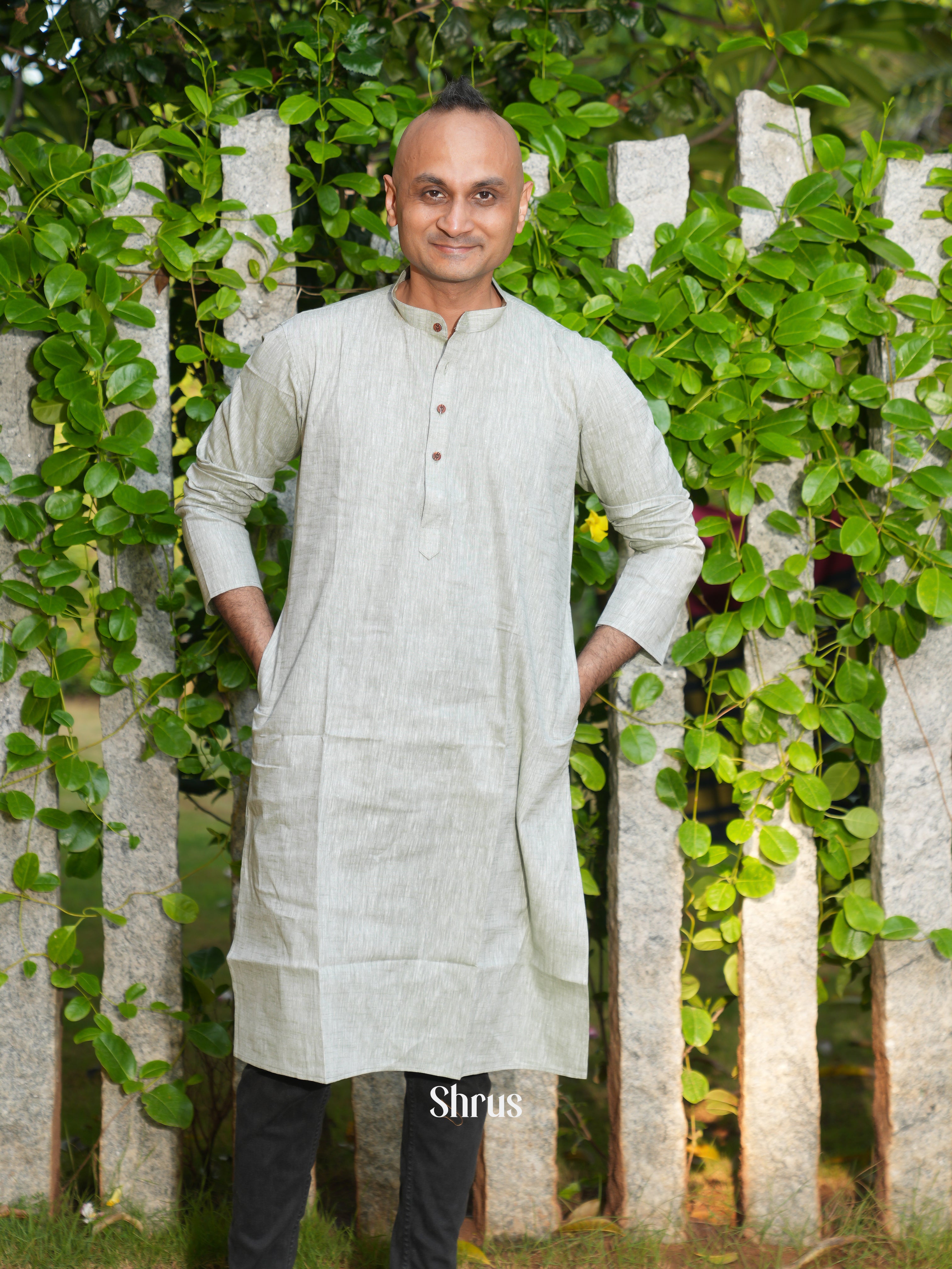 Grey - Readymade Mens Kurta - Shop on ShrusEternity.com