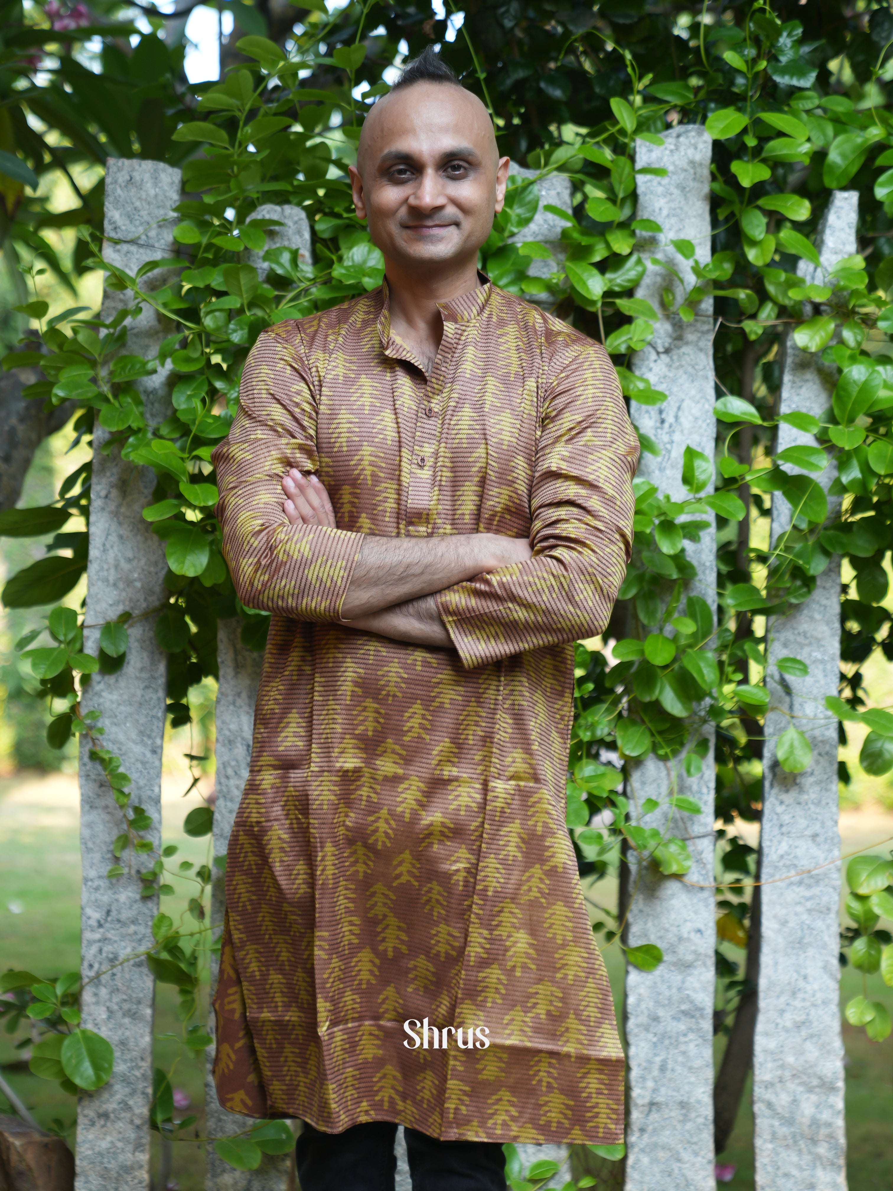 Brown - Readymade Mens Kurta - Shop on ShrusEternity.com