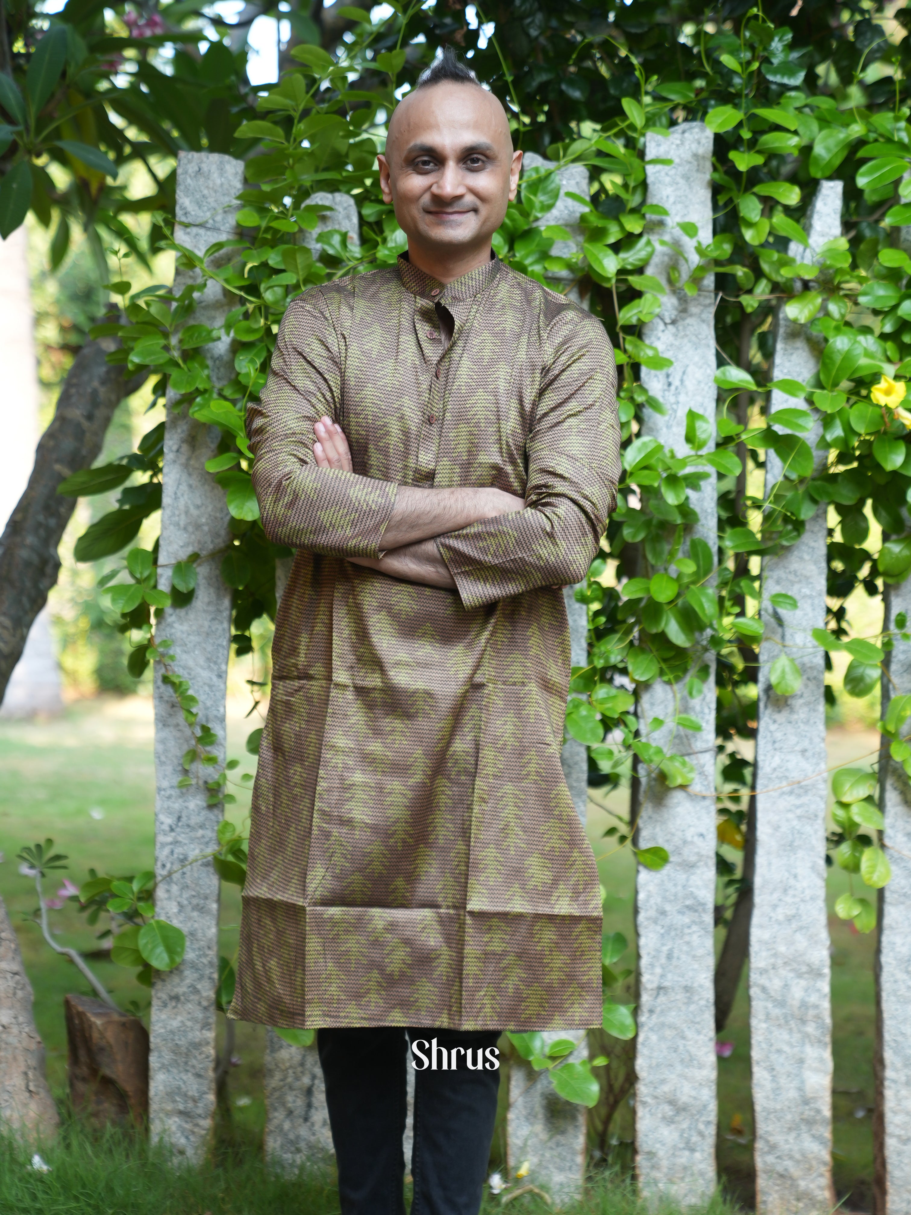 Brown - Readymade Mens Kurta - Shop on ShrusEternity.com