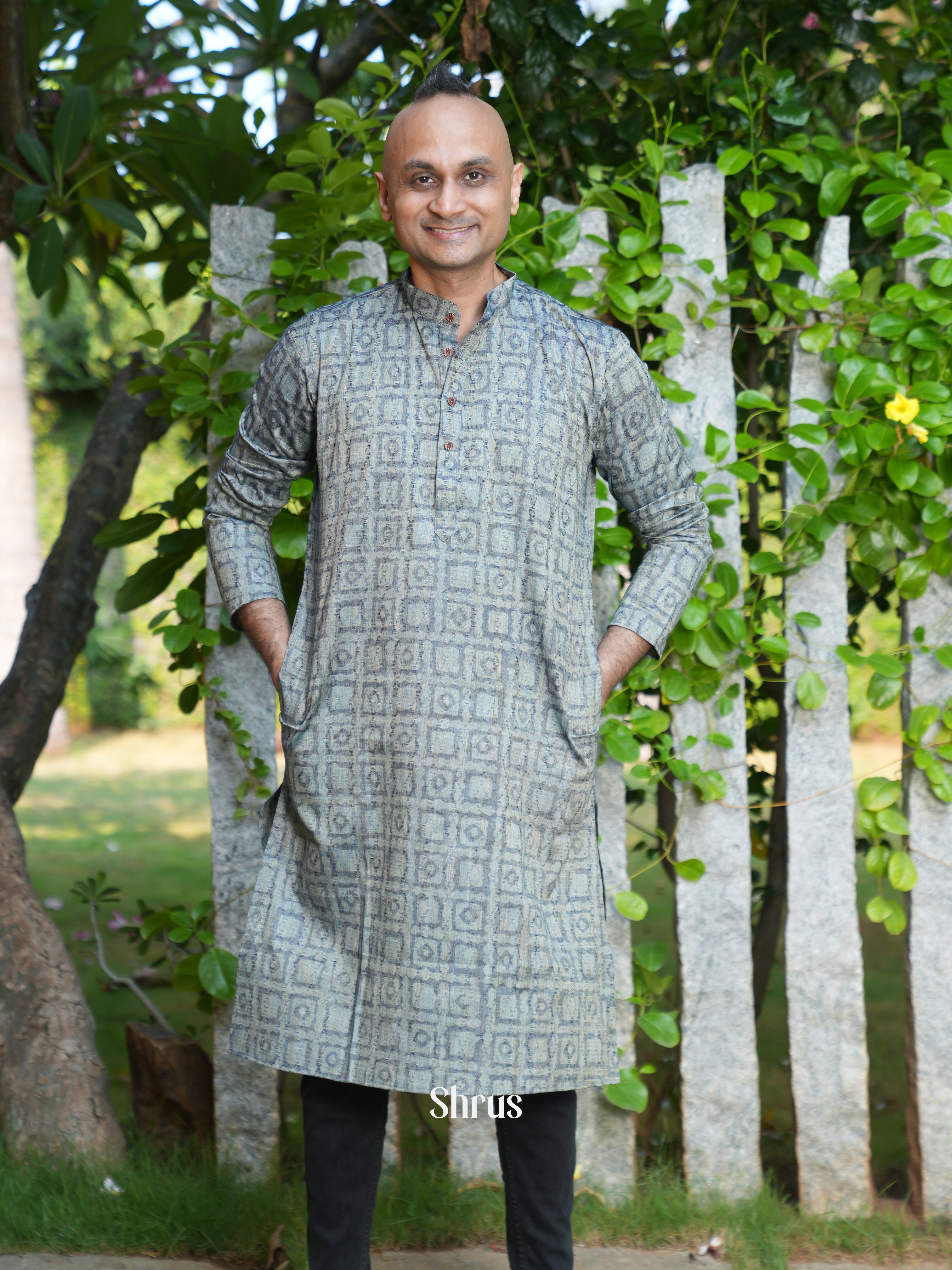 Grey - Readymade Mens Kurta - Shop on ShrusEternity.com