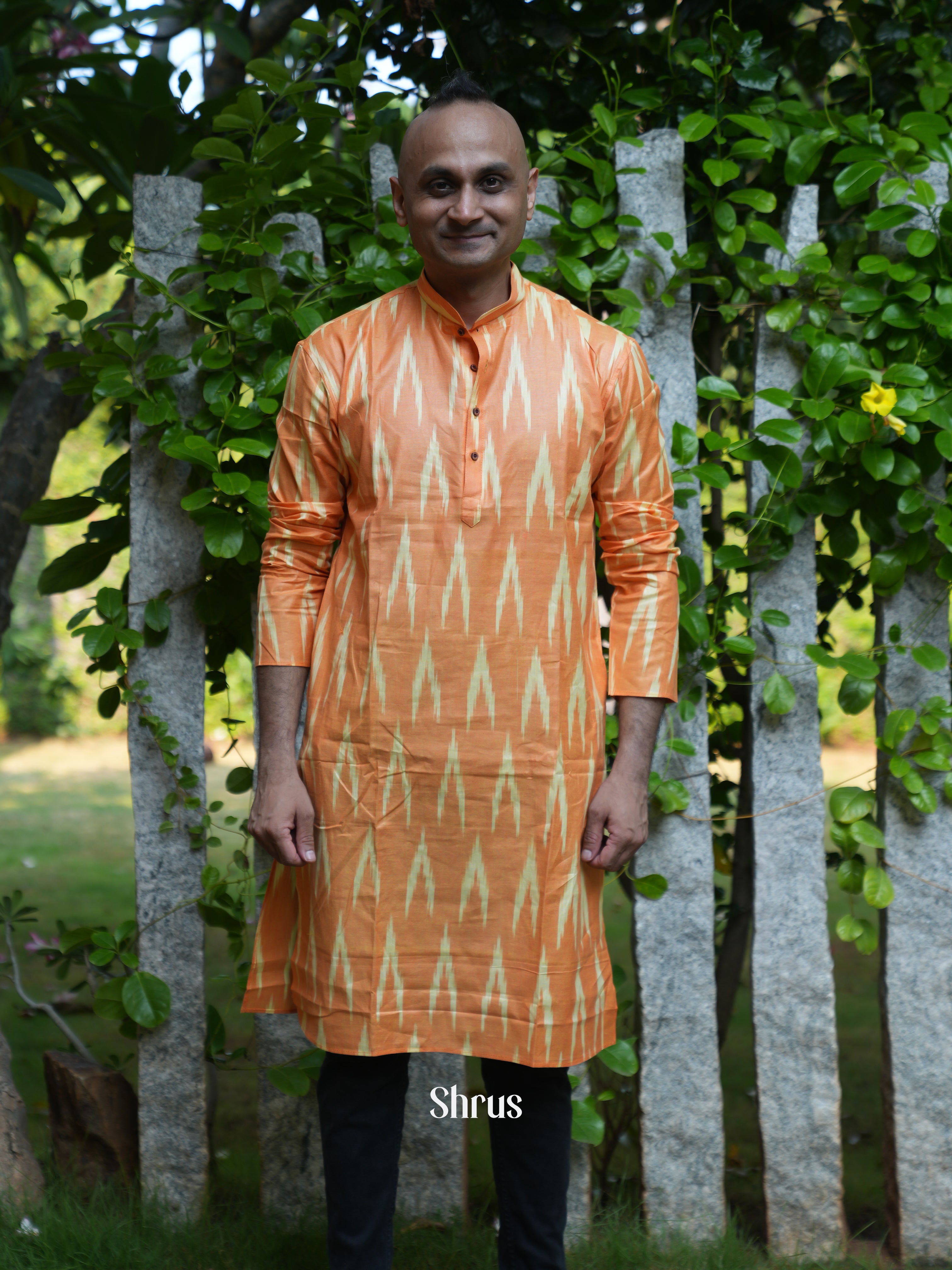 Orange - Readymade Mens Kurta - Shop on ShrusEternity.com