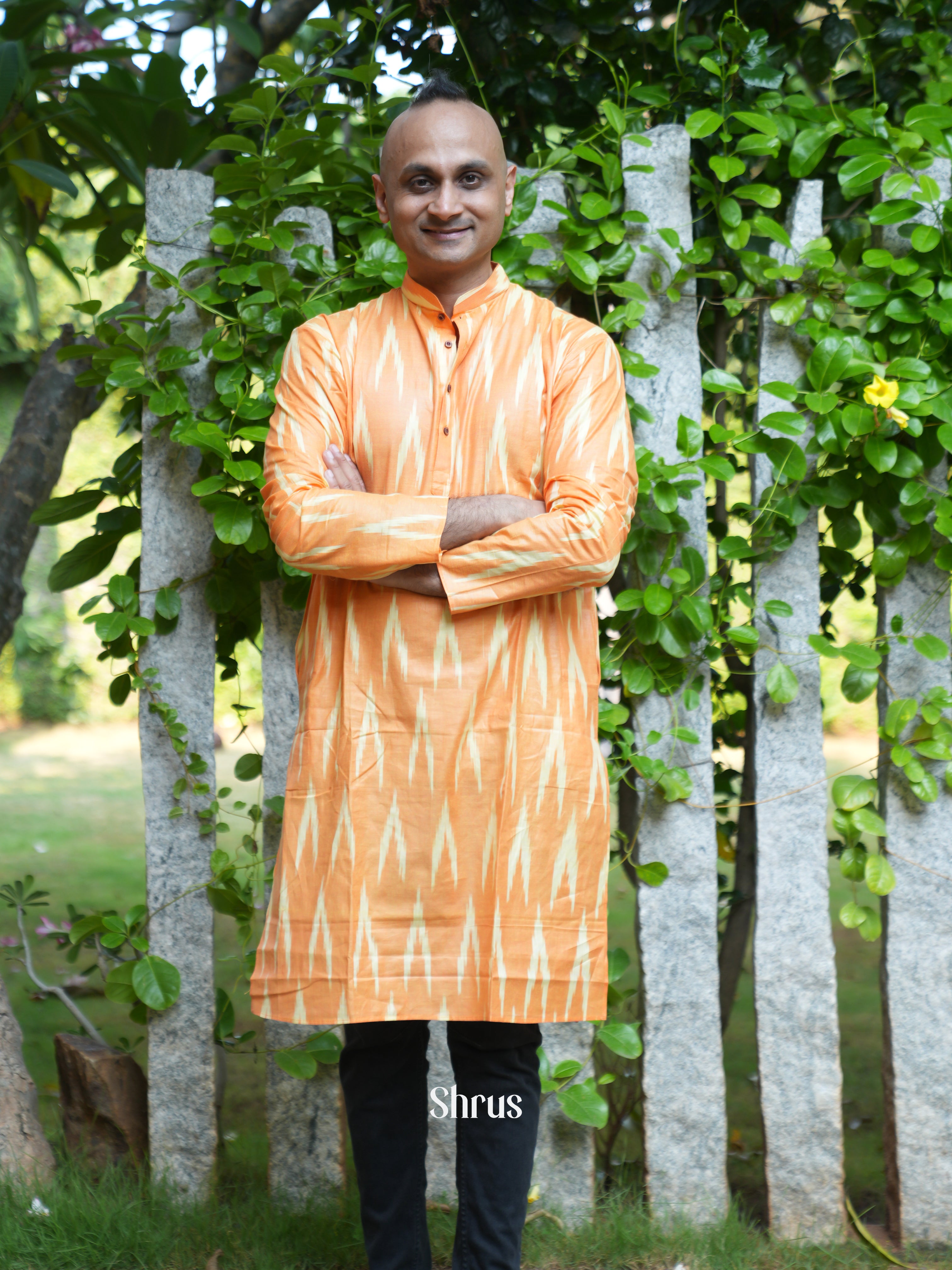 Orange - Readymade Mens Kurta - Shop on ShrusEternity.com