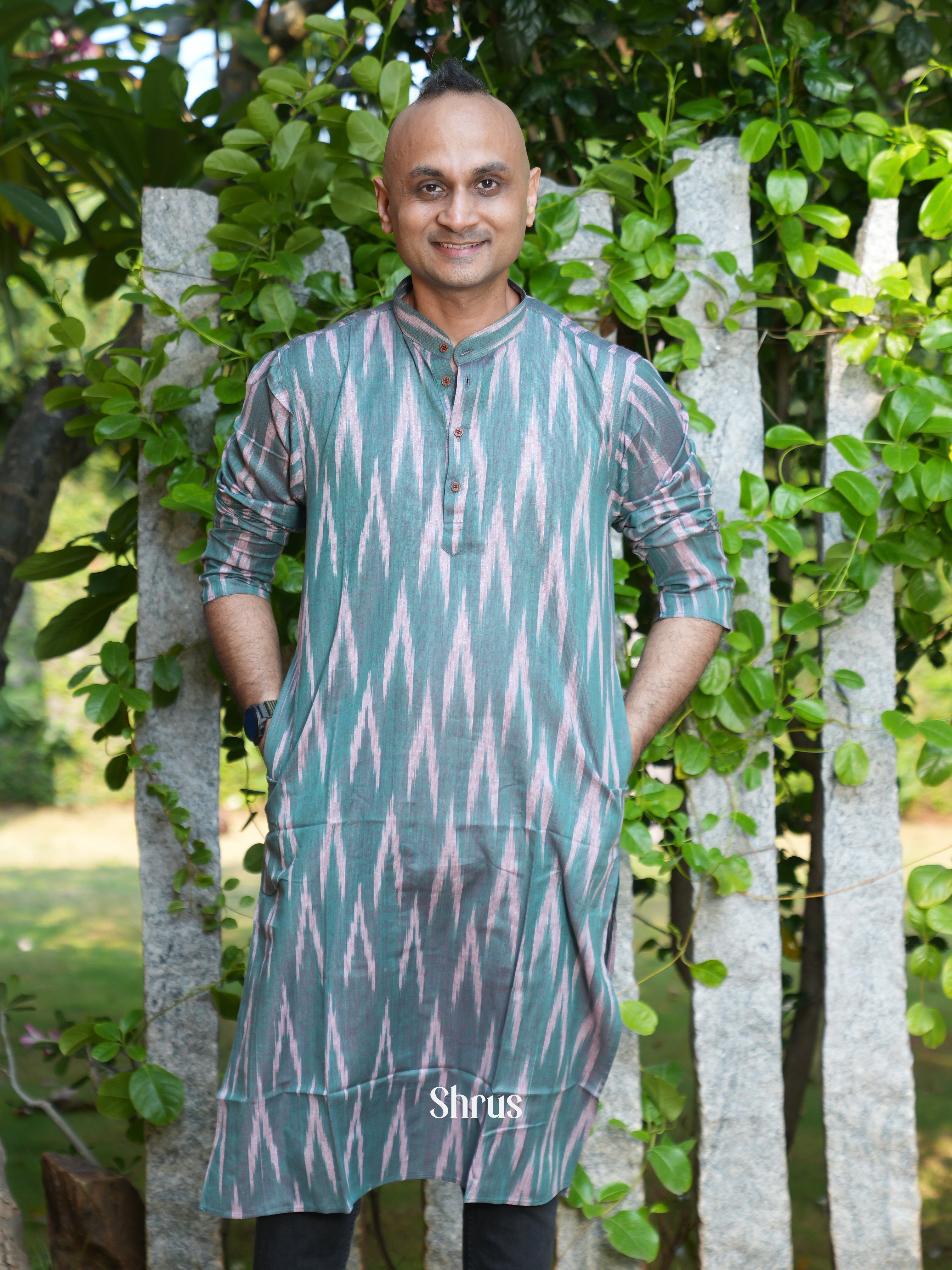Green & Pink- Readymade Mens Kurta - Shop on ShrusEternity.com