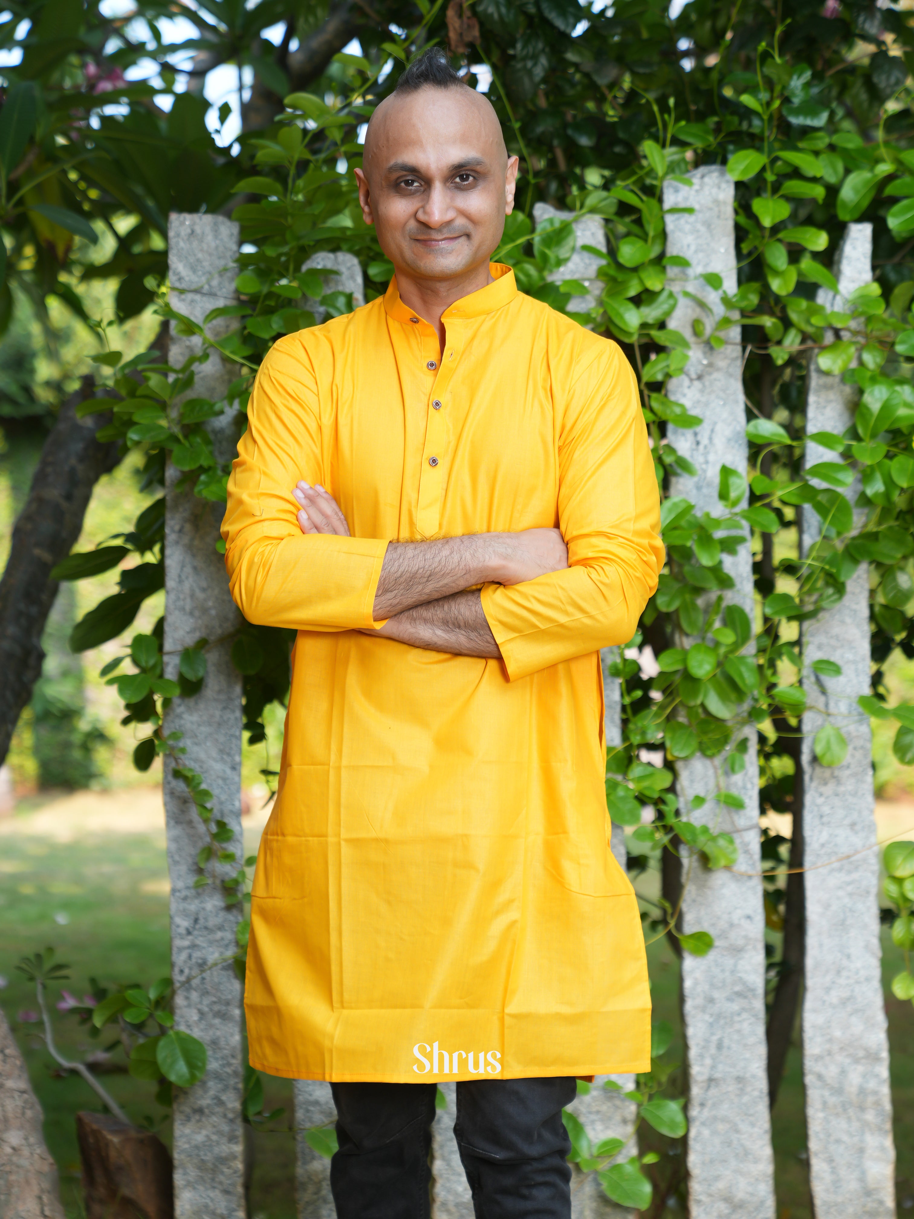 Yellow - Readymade Mens Kurta - Shop on ShrusEternity.com