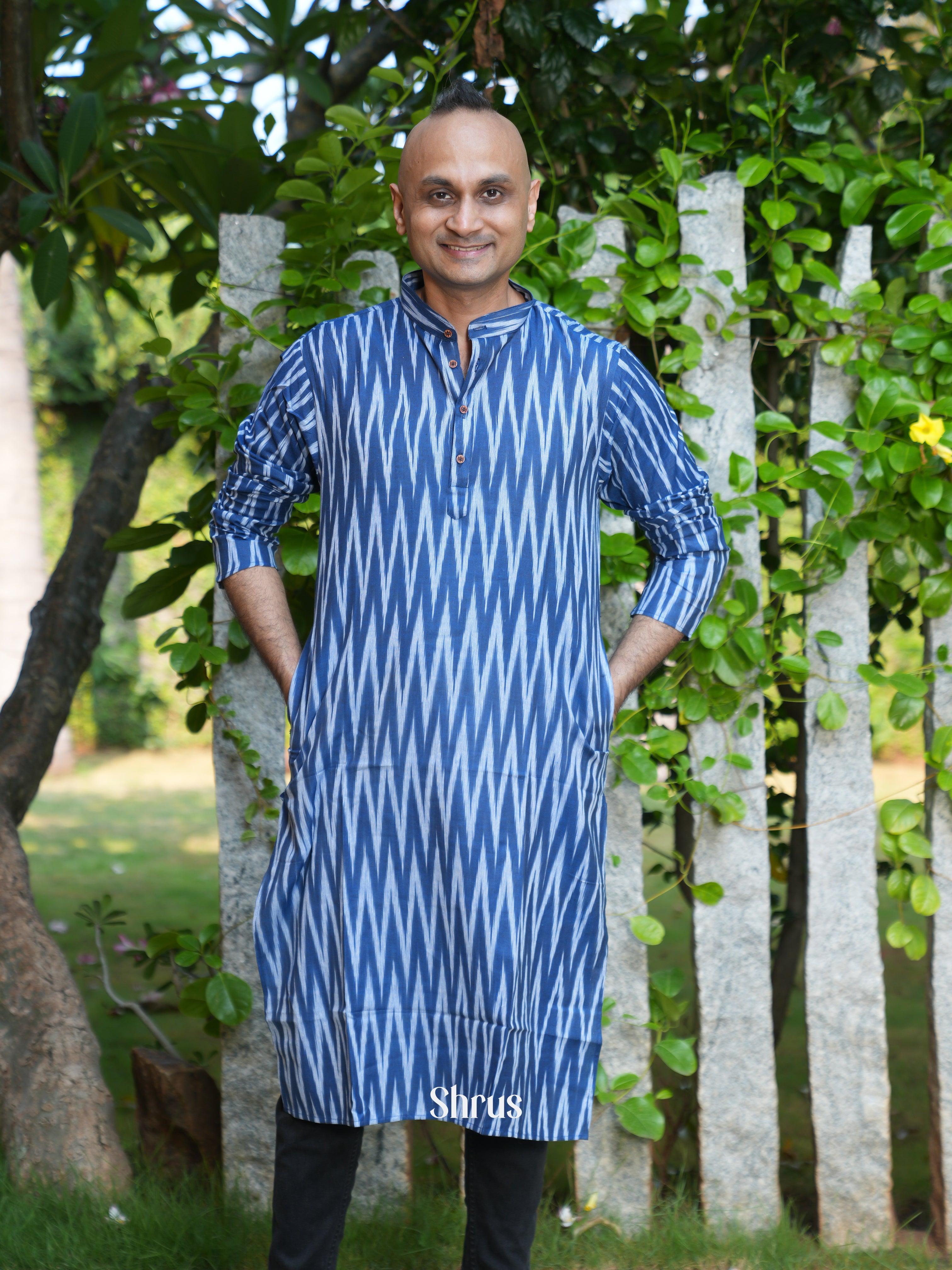 Blue - Readymade Mens Kurta - Shop on ShrusEternity.com