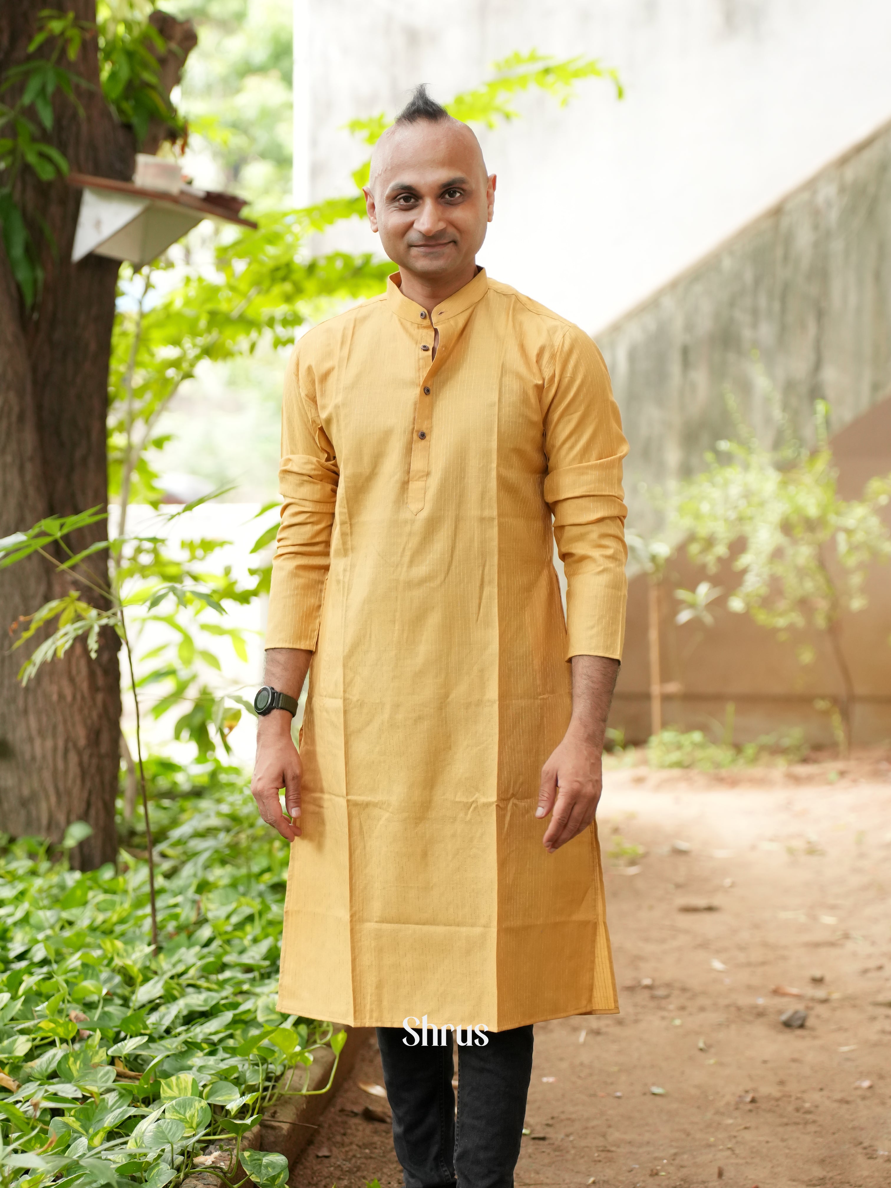 Mustard- Readymade Mens Kurta - Shop on ShrusEternity.com