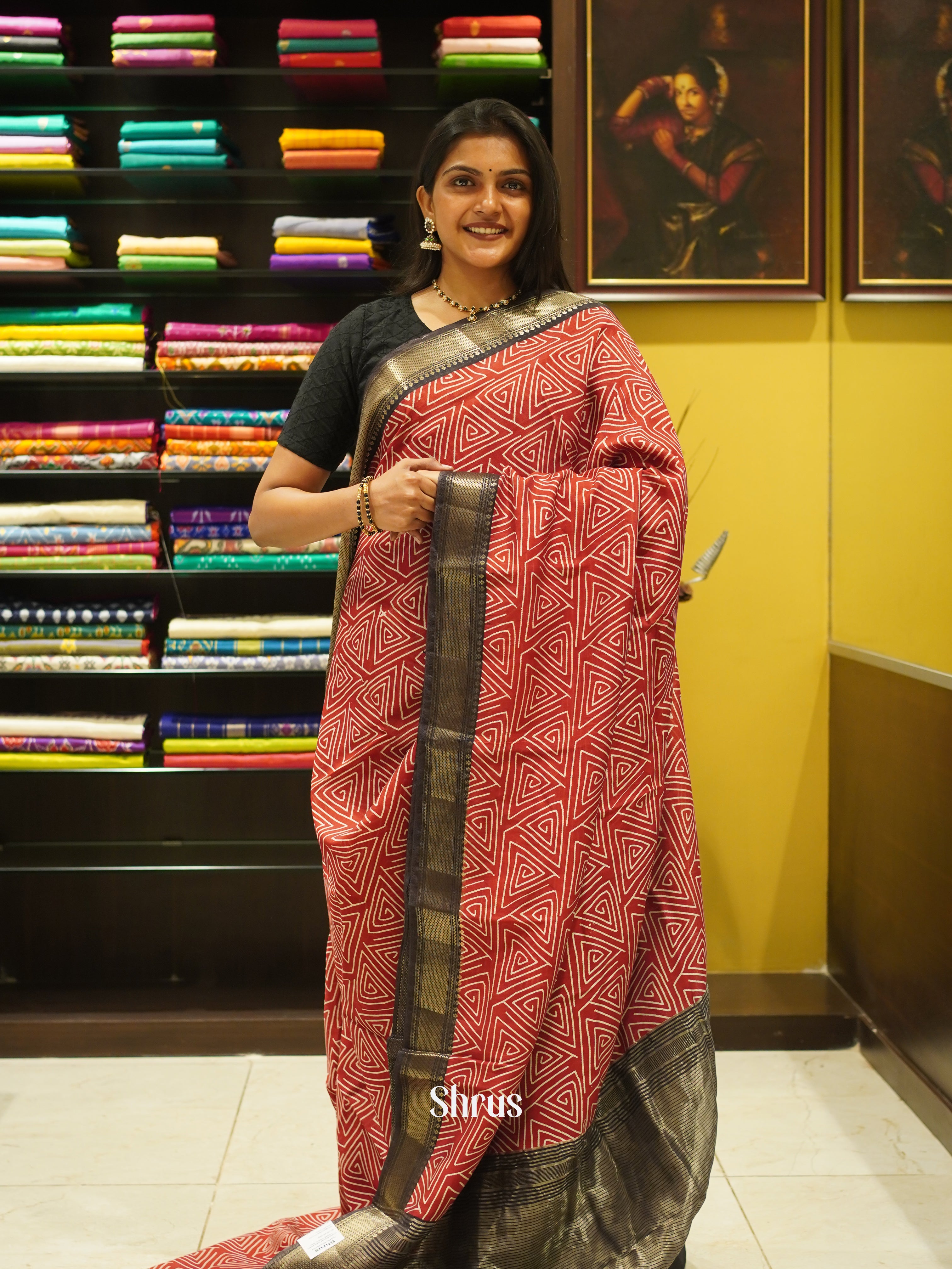 Red & Black - Art Modal Saree - Shop on ShrusEternity.com