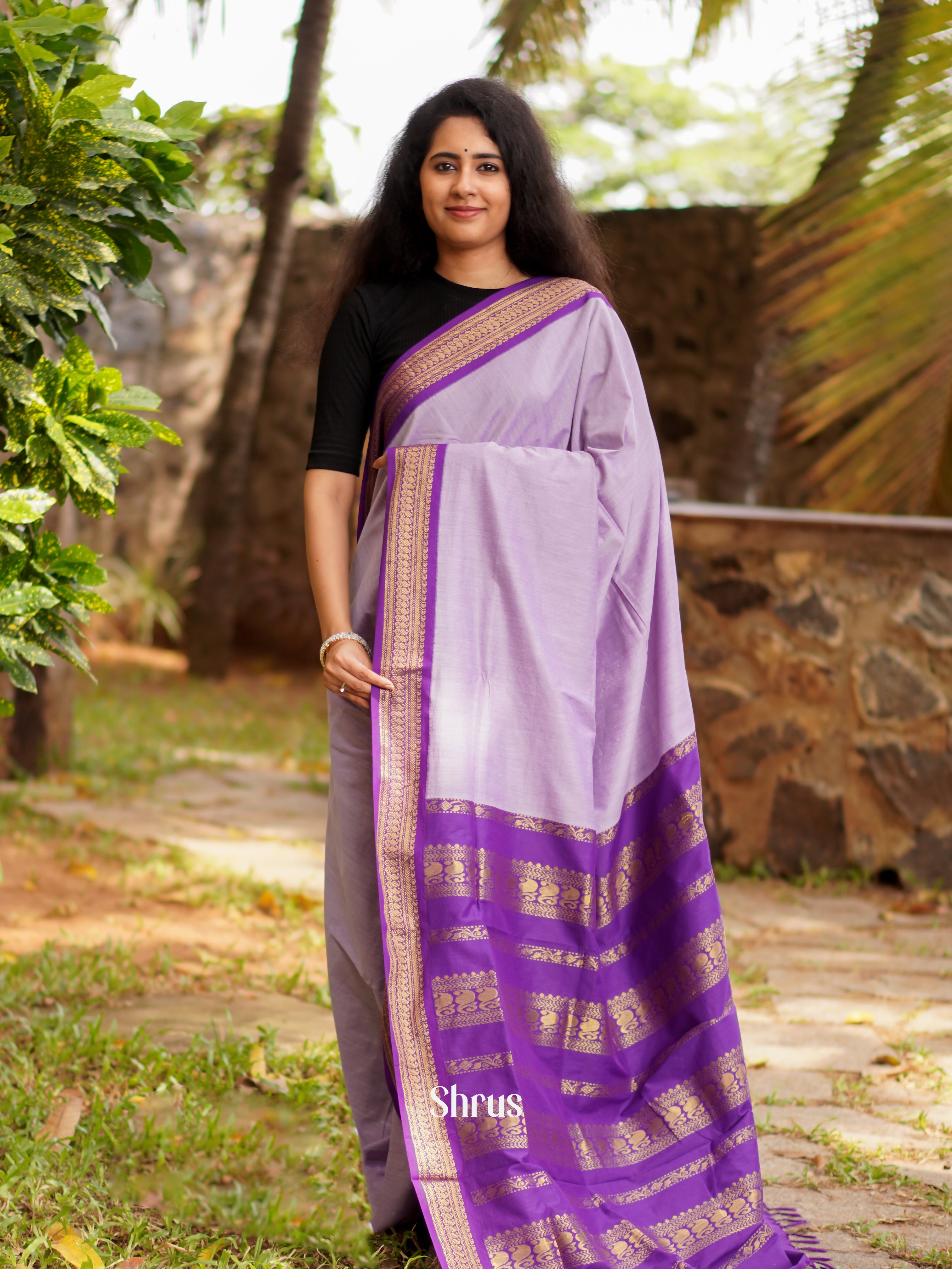 Mild Lavender & Purple - Kalyani Cotton Saree - Shop on ShrusEternity.com